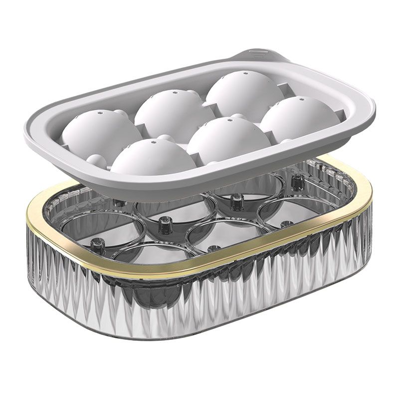 Ice Ball Maker Round Ice Cube Mold Tray for Home Bar Cocktails Bourbon Whiskey Drink Six Balls - White - Image 1