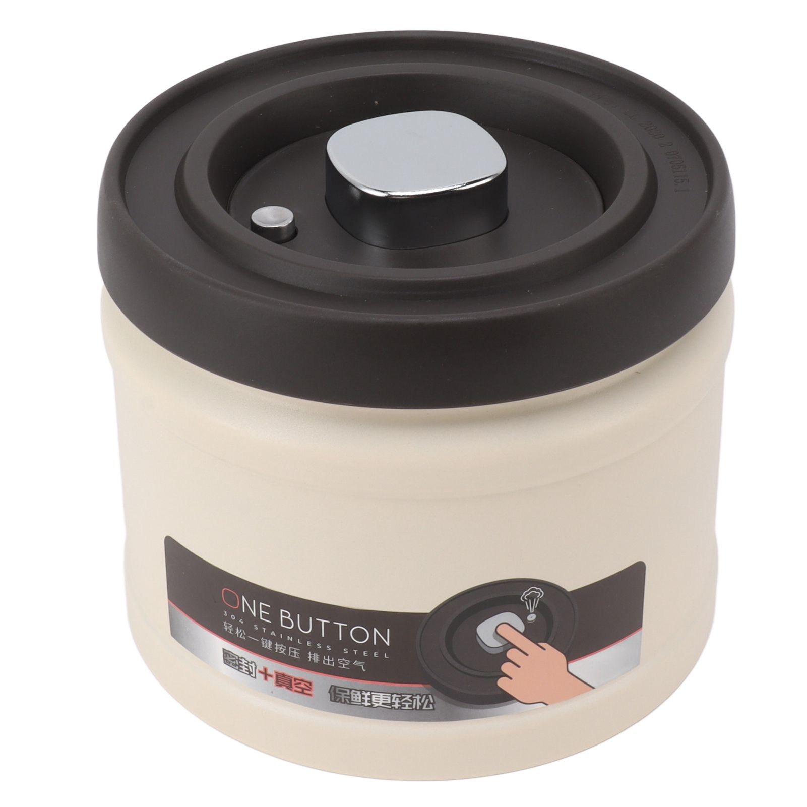 Vacuum Sealed Coffee Container 304 Stainless Steel Press Type Airtight Food Storage Container for Coffee Beans Tea Nuts 750ML Beige - Image 2