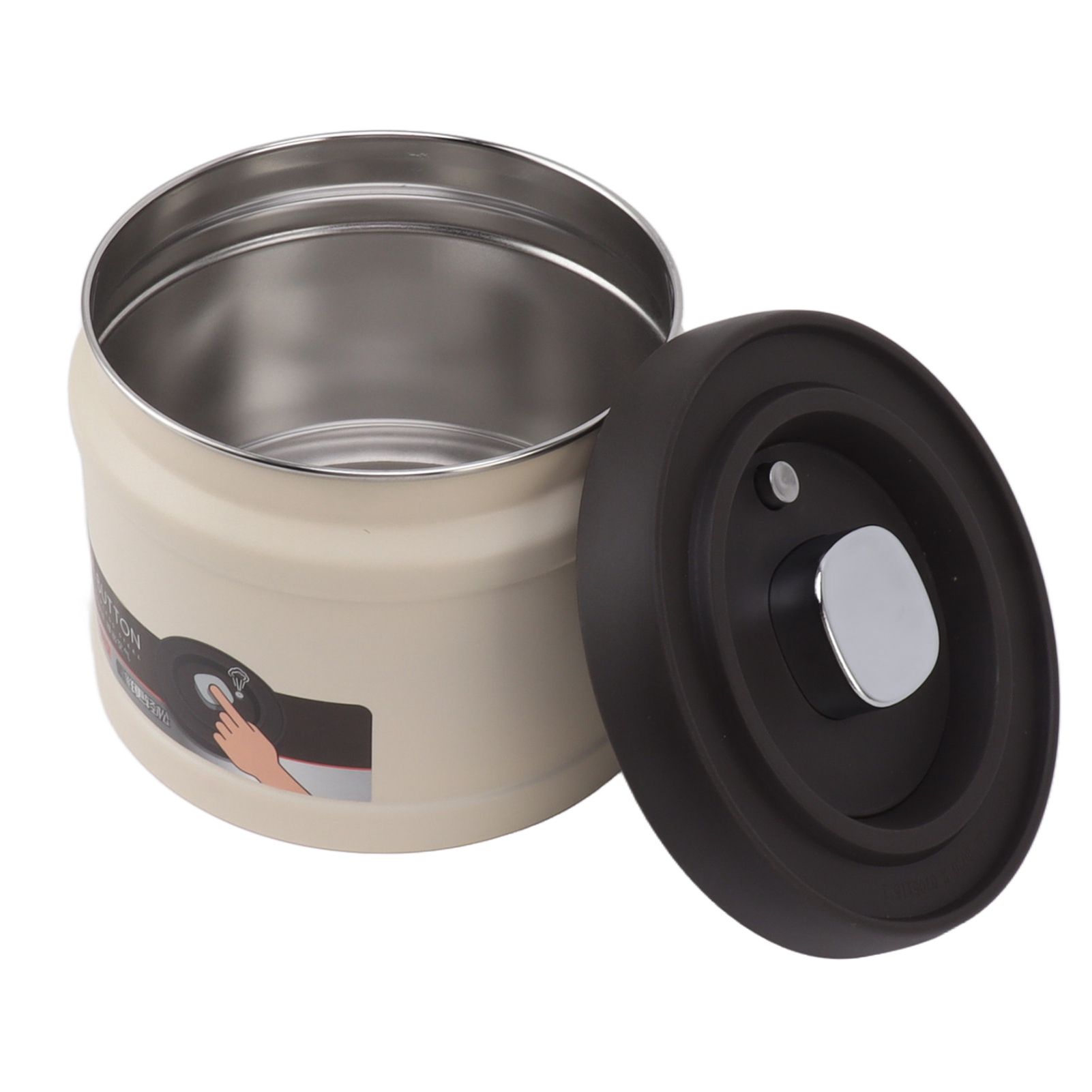Vacuum Sealed Coffee Container 304 Stainless Steel Press Type Airtight Food Storage Container for Coffee Beans Tea Nuts 750ML Beige - Image 3