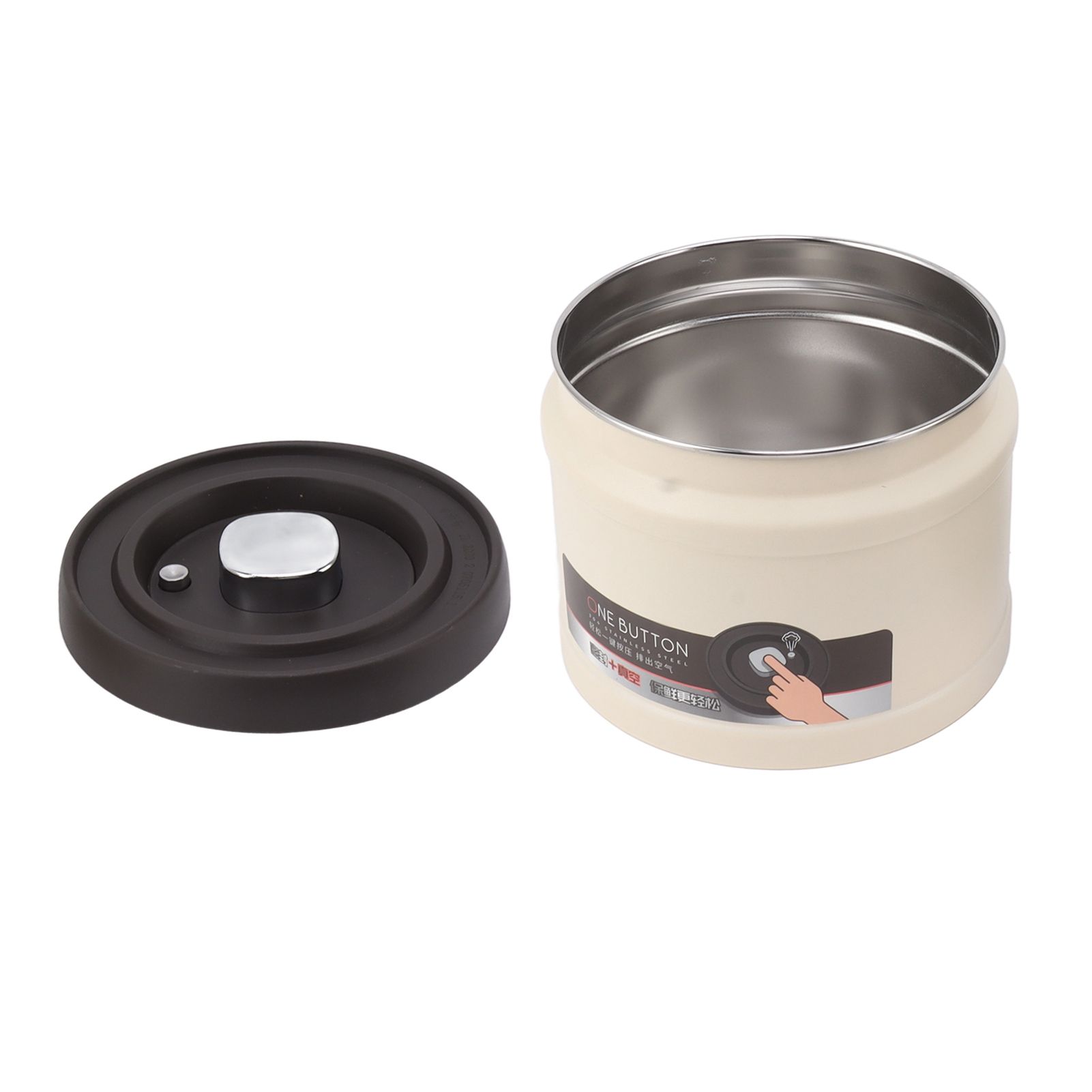 Vacuum Sealed Coffee Container 304 Stainless Steel Press Type Airtight Food Storage Container for Coffee Beans Tea Nuts 750ML Beige - Image 7