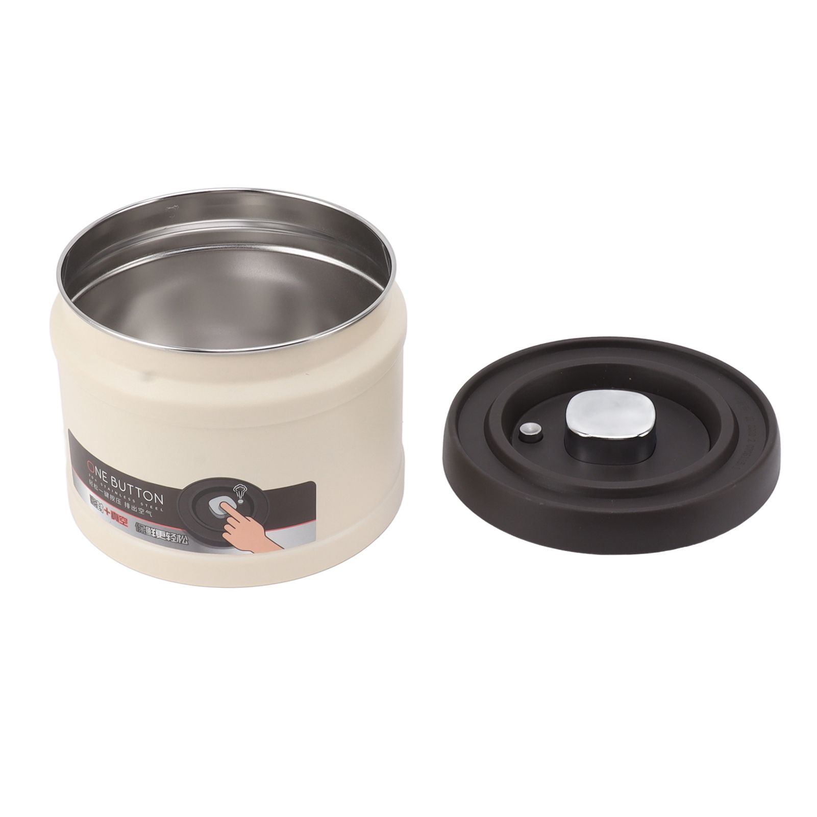 Vacuum Sealed Coffee Container 304 Stainless Steel Press Type Airtight Food Storage Container for Coffee Beans Tea Nuts 1600ML Beige - Image 4