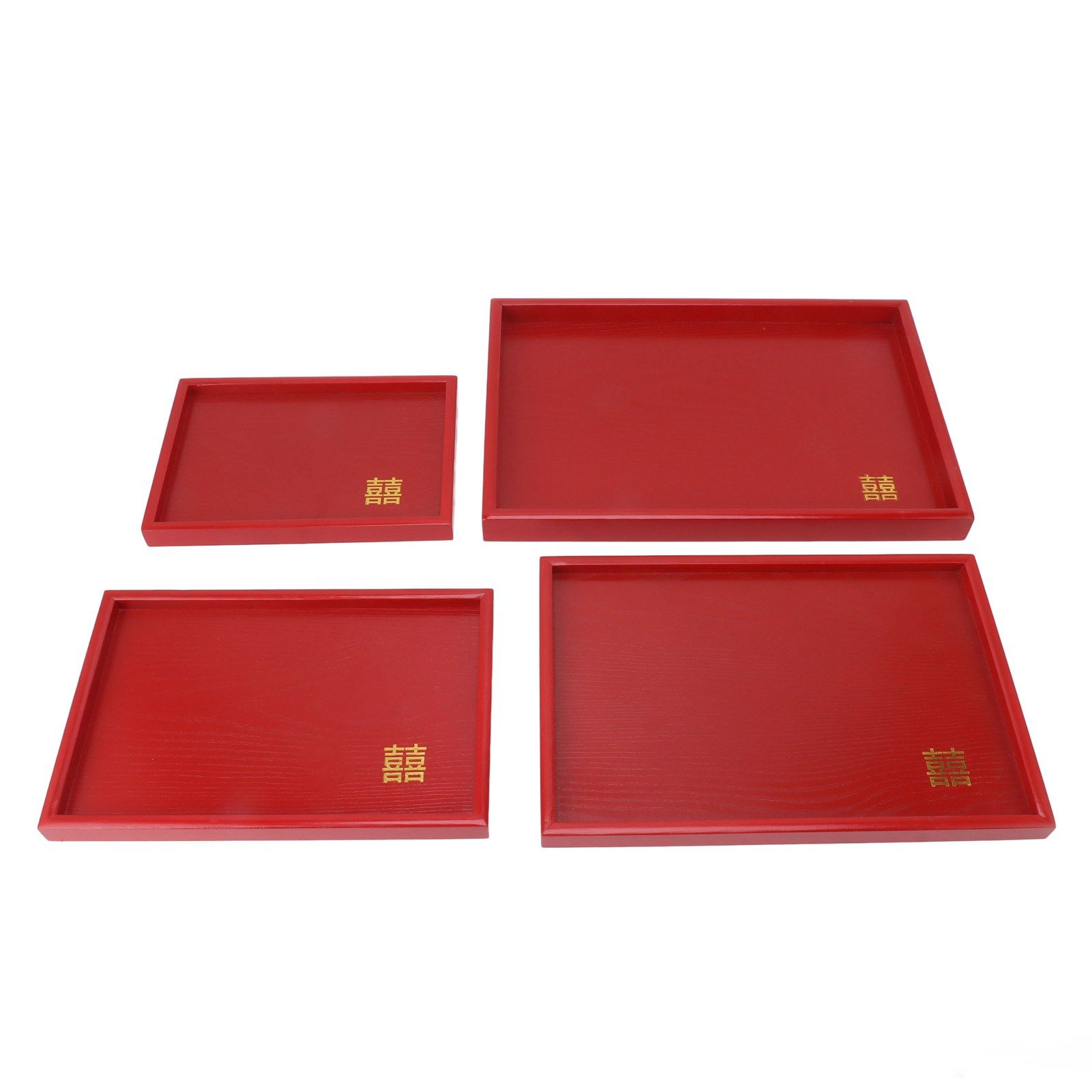 4Pcs Serving Tray Chinese Style Red Wedding Tea Coffee Snack Plate Wooden Fruit Candy Salver Square - Image 2