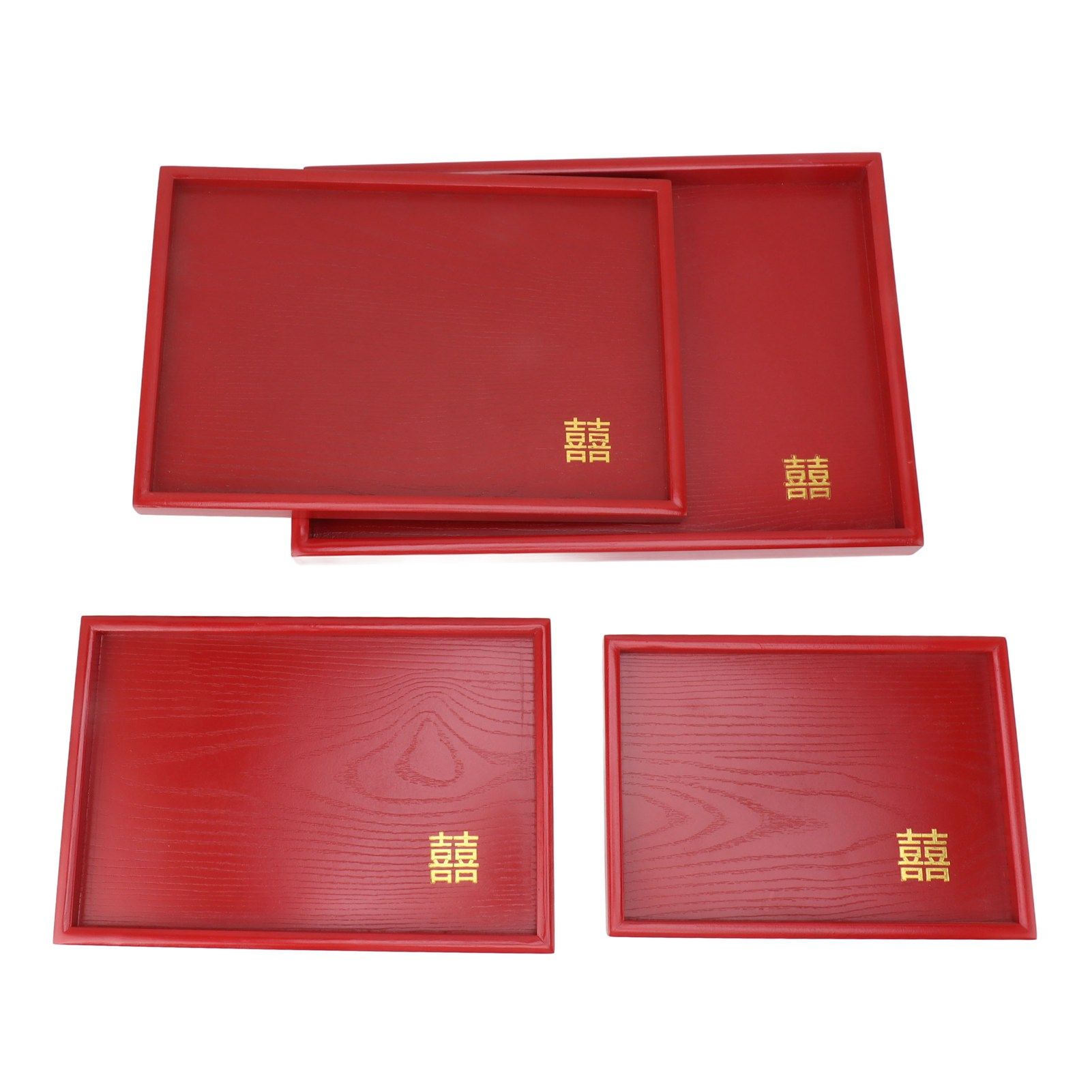4Pcs Serving Tray Chinese Style Red Wedding Tea Coffee Snack Plate Wooden Fruit Candy Salver Square - Image 5