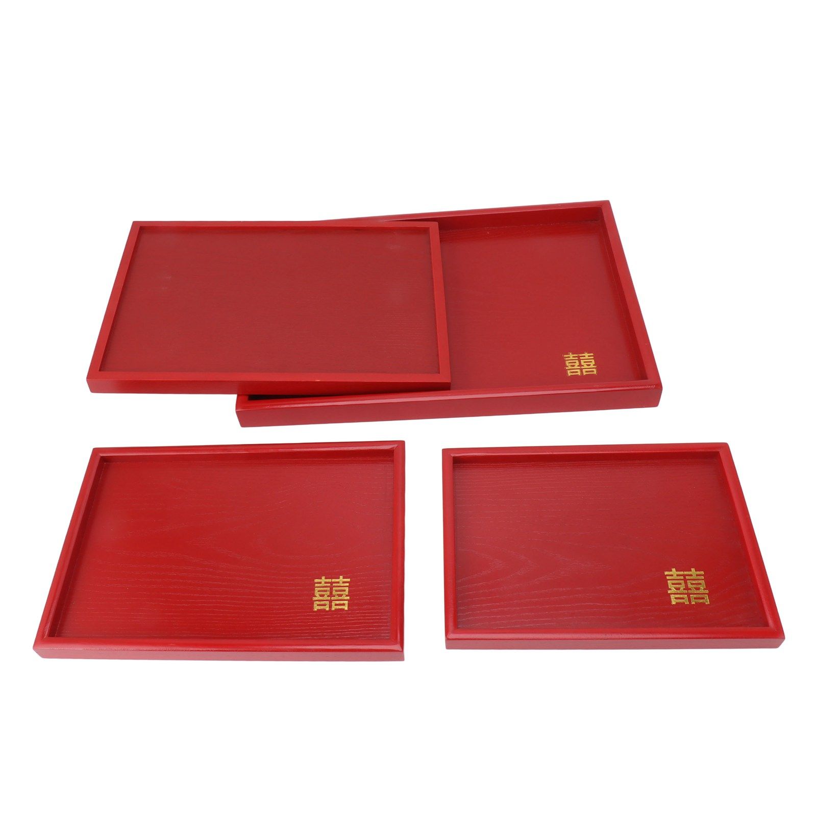 4Pcs Serving Tray Chinese Style Red Wedding Tea Coffee Snack Plate Wooden Fruit Candy Salver Square - Image 8