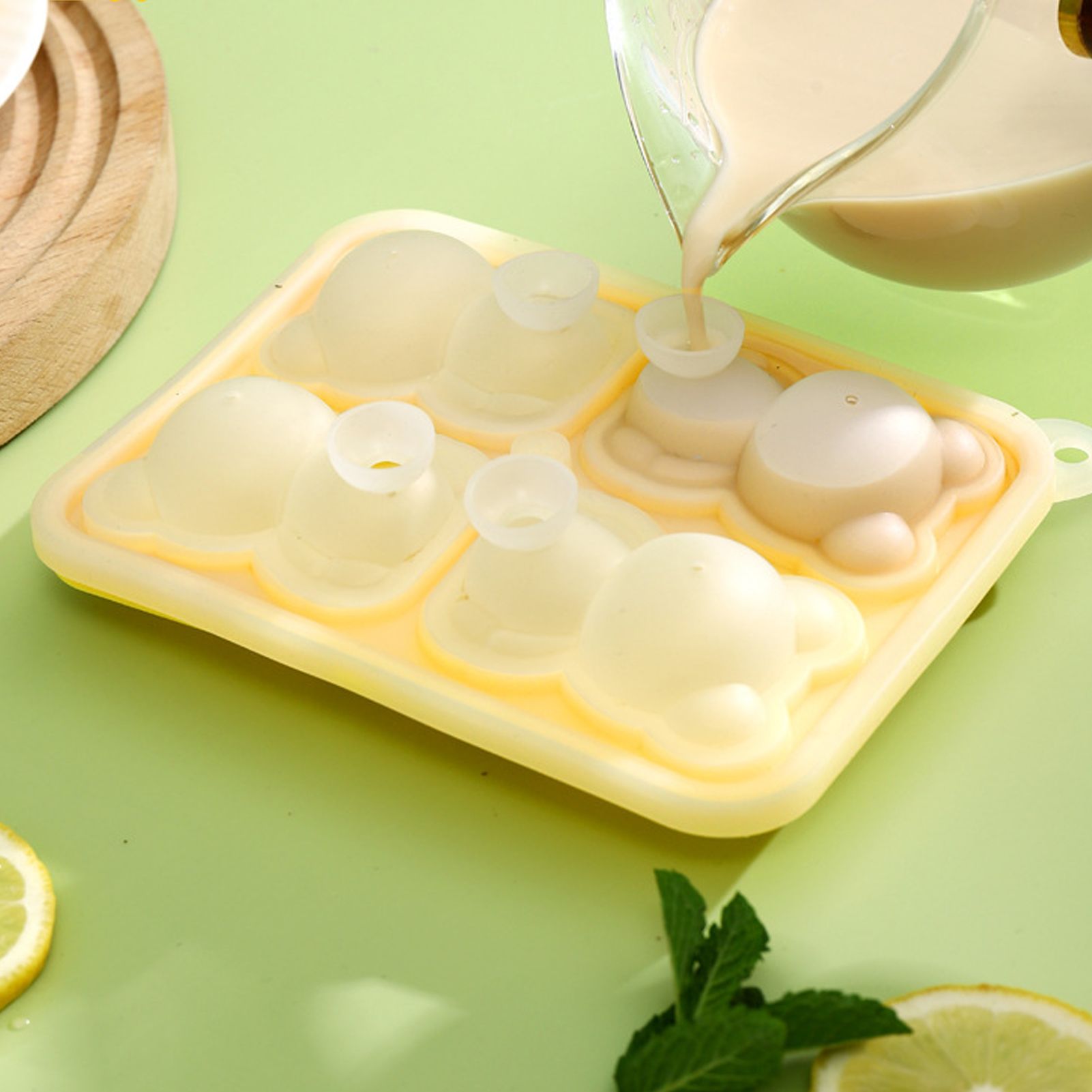 Little Bear Shape Ice Mold 4 Grids Silicone Ice Block Mould for Making Ice Cream Cake Candle Yellow - Image 5