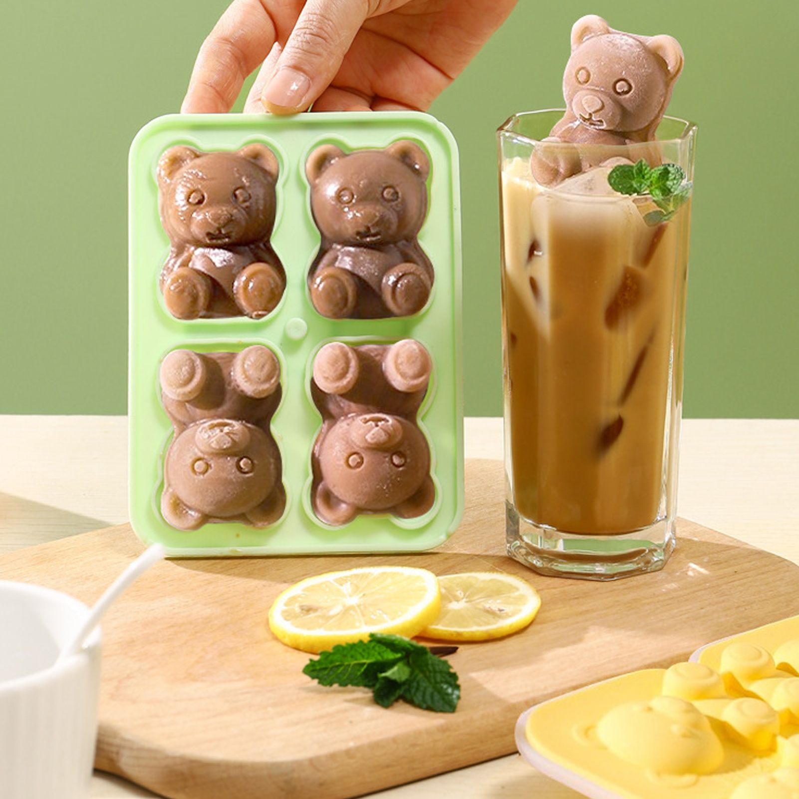 Little Bear Shape Ice Mold 4 Grids Silicone Ice Block Mould for Making Ice Cream Cake Candle Green - Image 5