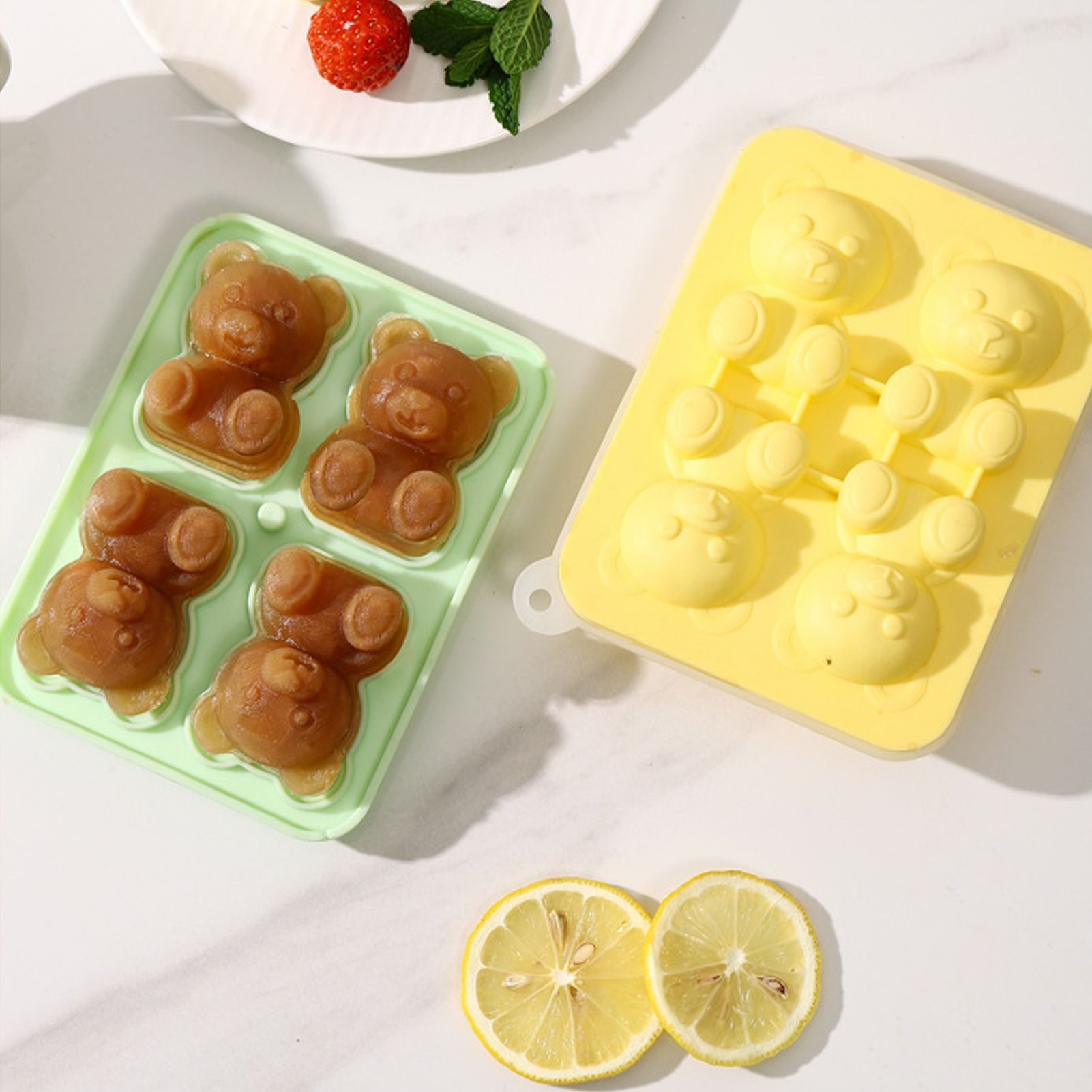 Little Bear Shape Ice Mold 4 Grids Silicone Ice Block Mould for Making Ice Cream Cake Candle Green - Image 6