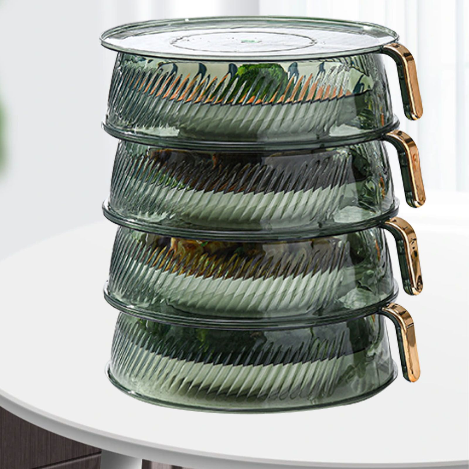 Transparent Green Insulated Food Cover Stackable Multilayer Dustproof Thermal Vegetable Storage Cover 4 Layer - Image 5