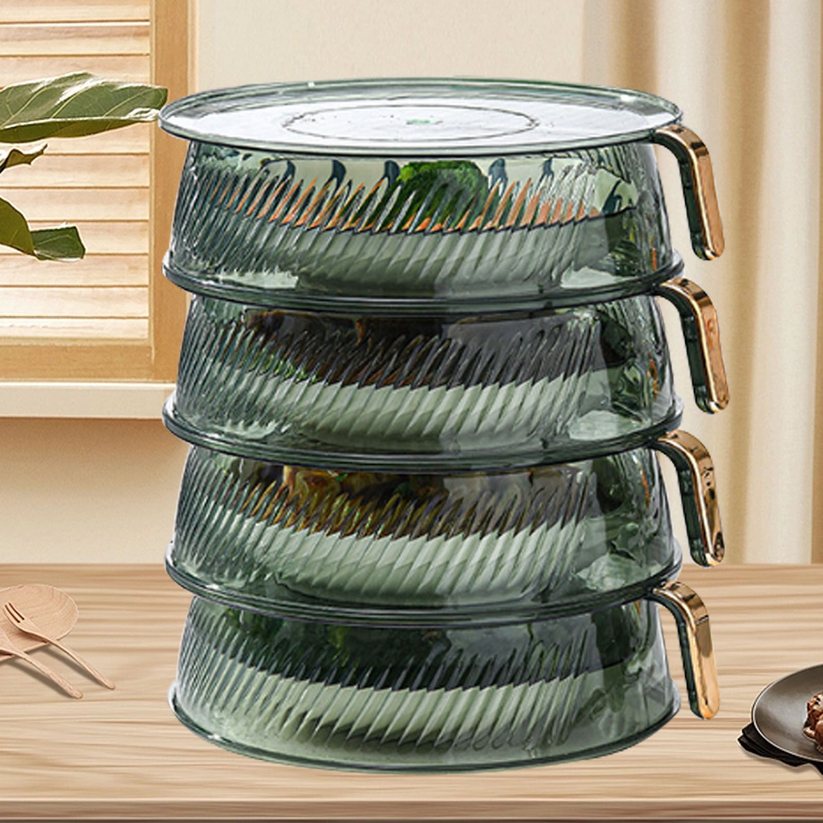 Transparent Green Insulated Food Cover Stackable Multilayer Dustproof Thermal Vegetable Storage Cover 4 Layer - Image 6