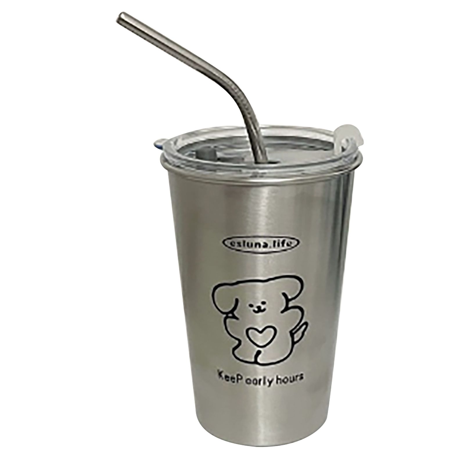Stainless Steel Cold Tumbler 500ml with Metal Straws Lid Iced Coffee Travel Mug for Coffee Water Tea Loving Dog - Image 1