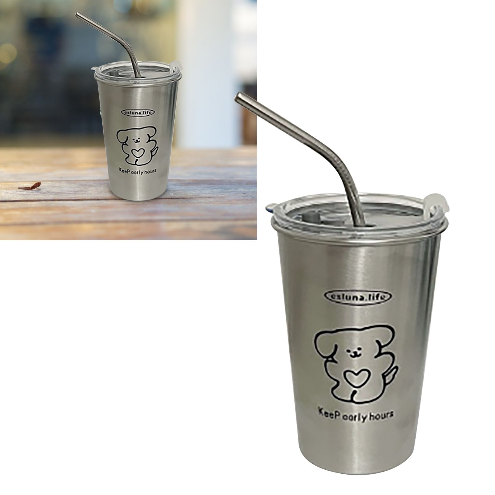 Stainless Steel Cold Tumbler 500ml with Metal Straws Lid Iced Coffee Travel Mug for Coffee Water Tea Loving Dog - Image 6