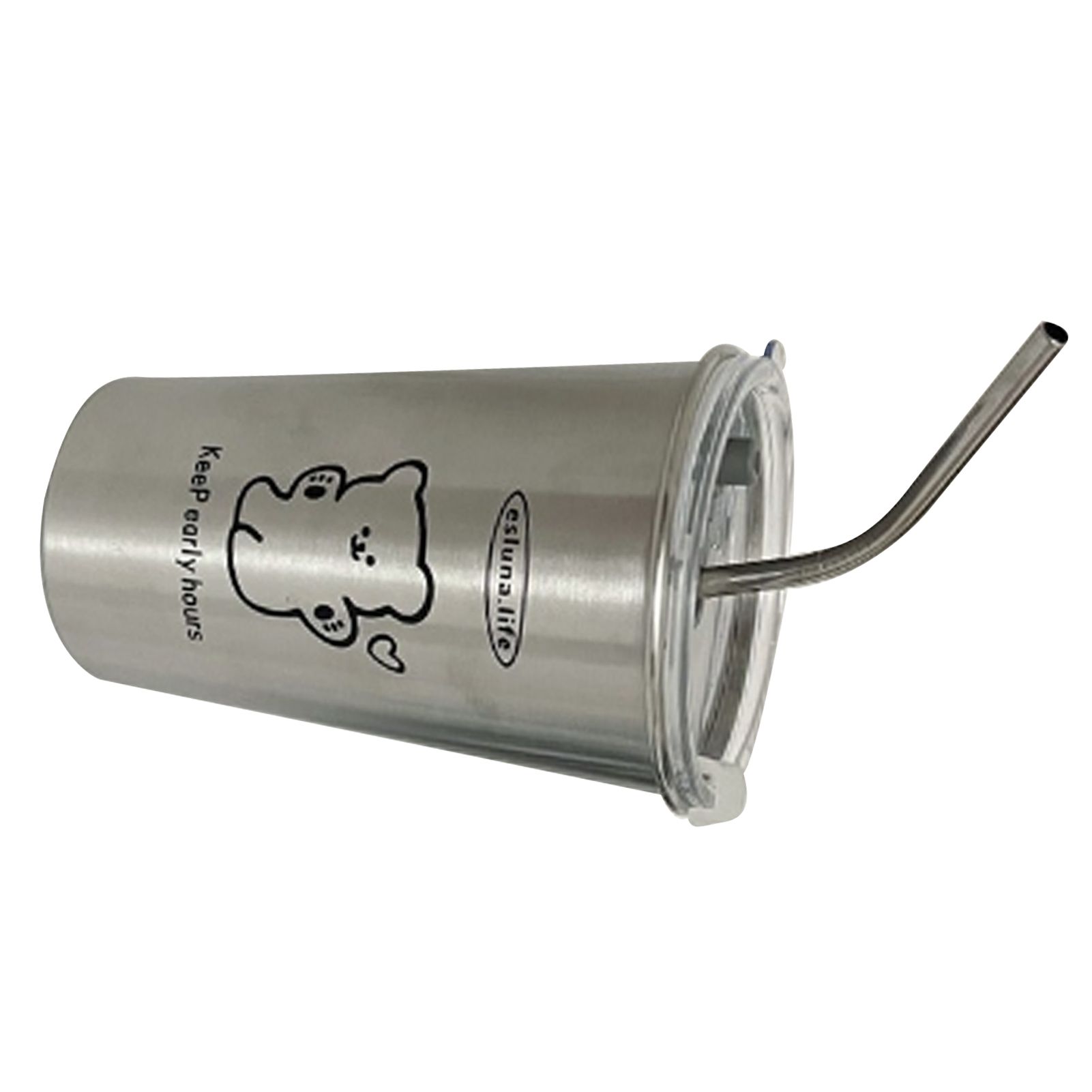 Stainless Steel Cold Tumbler 500ml with Metal Straws Lid Iced Coffee Travel Mug for Coffee Water Tea Happy Bear - Image 4