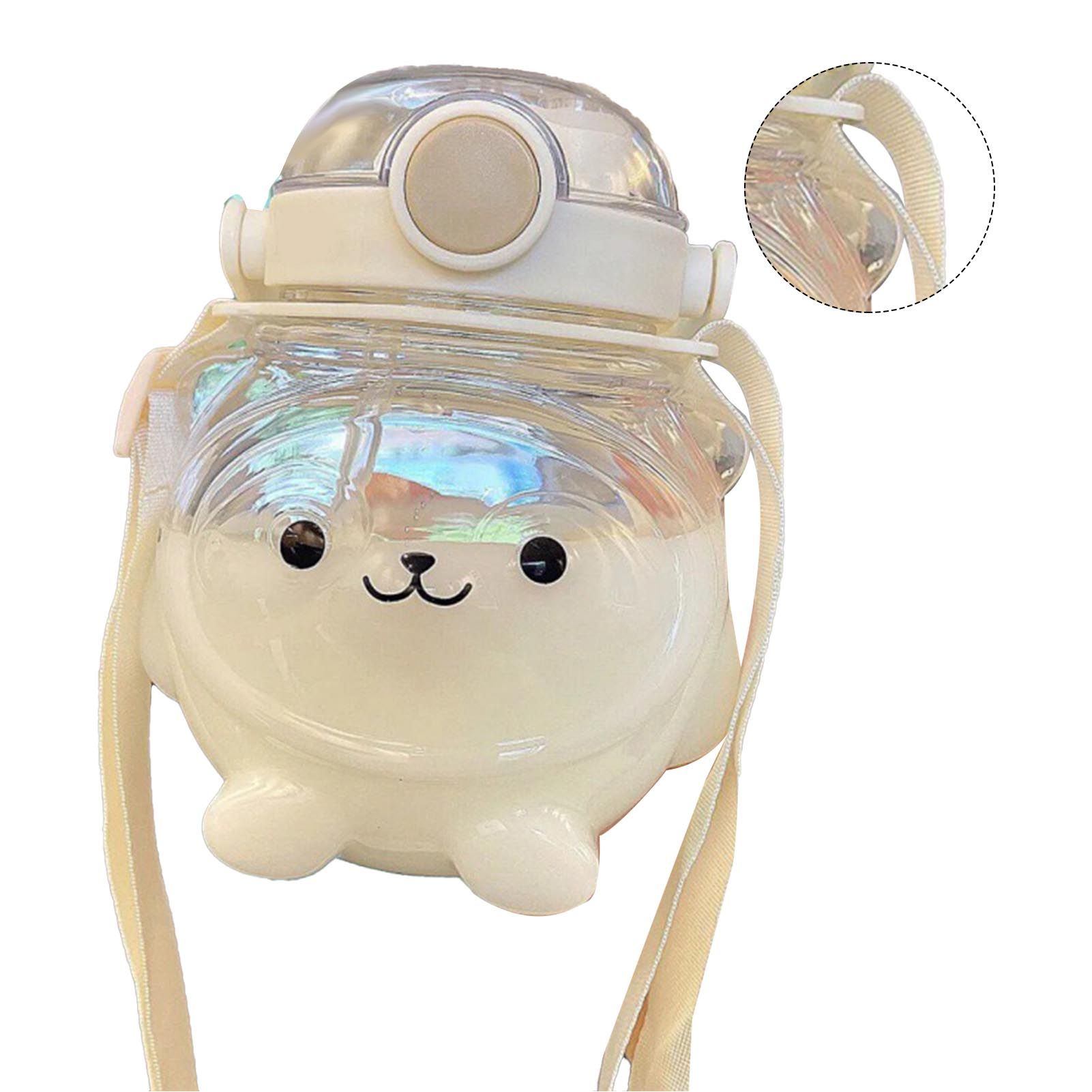 Large Water Bottle 1000ml Cartoon Bear Shape Portable Drinking Bottle with Straw Strap for Summer White - Image 2