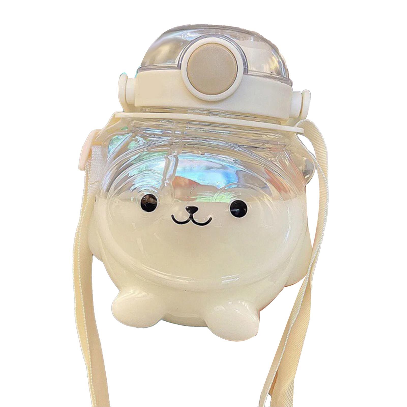 Large Water Bottle 1000ml Cartoon Bear Shape Portable Drinking Bottle with Straw Strap for Summer White - Image 4