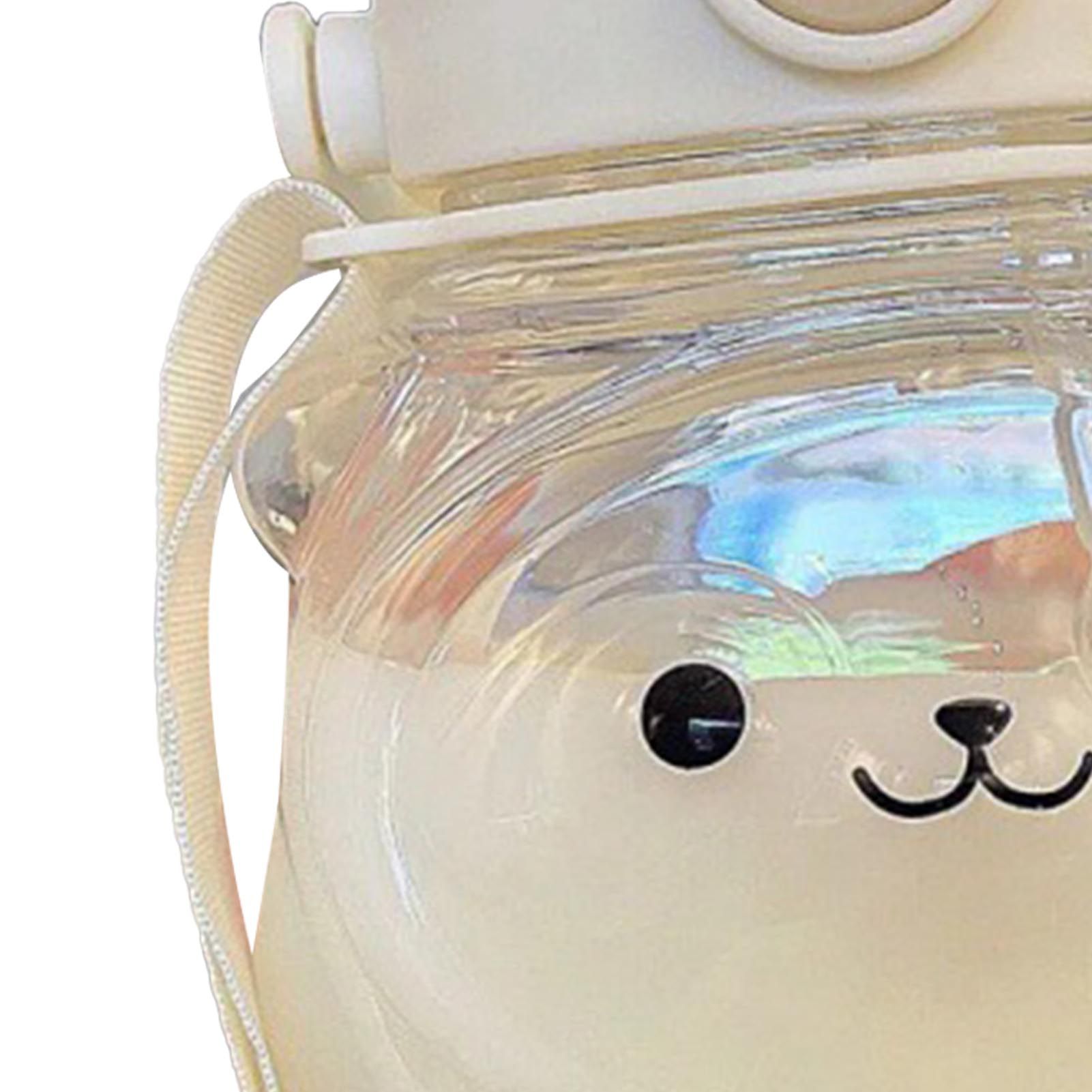 Large Water Bottle 1000ml Cartoon Bear Shape Portable Drinking Bottle with Straw Strap for Summer White - Image 8