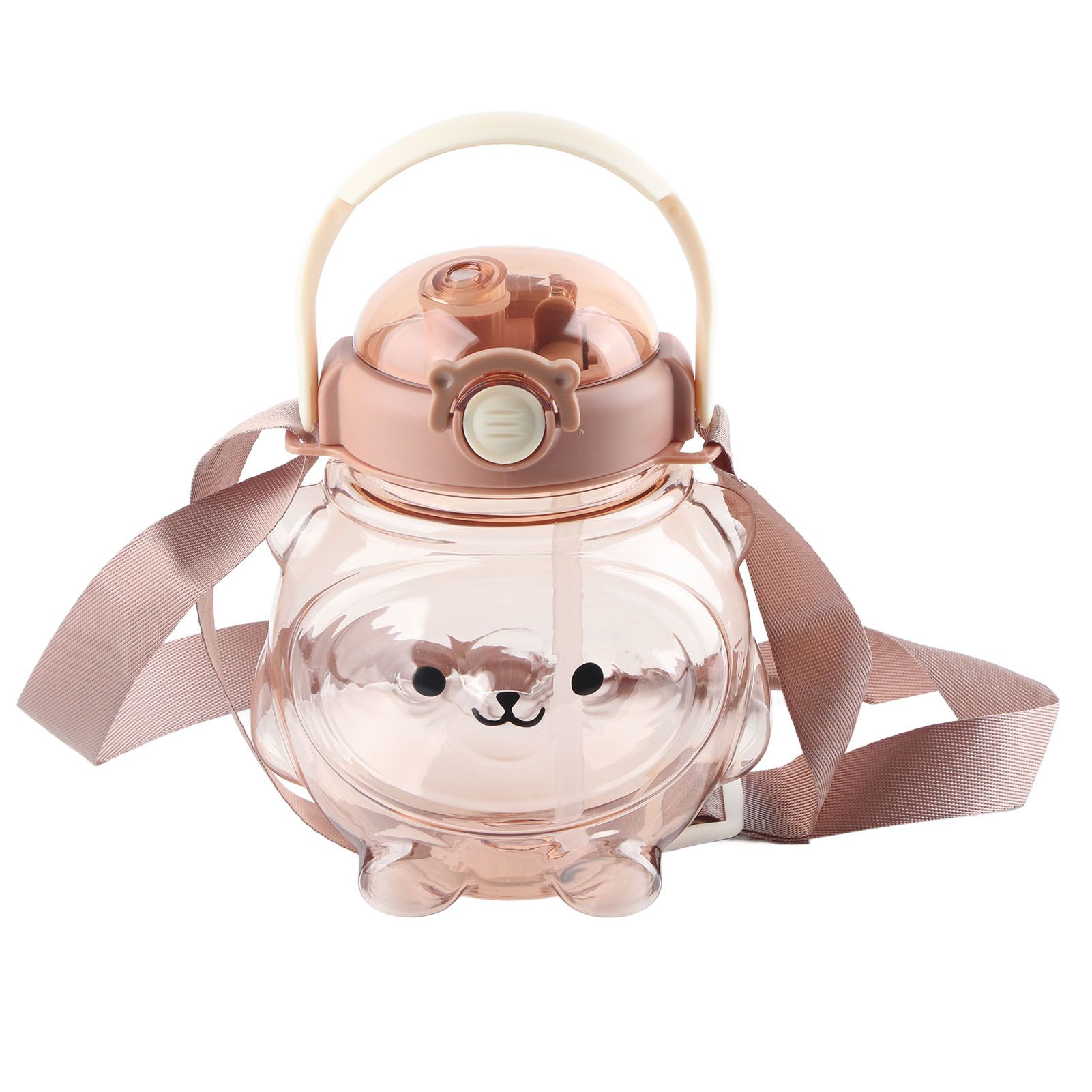 Large Water Bottle 1000ml Cartoon Bear Shape Portable Drinking Bottle with Straw Strap for Summer Coffee - Image 1