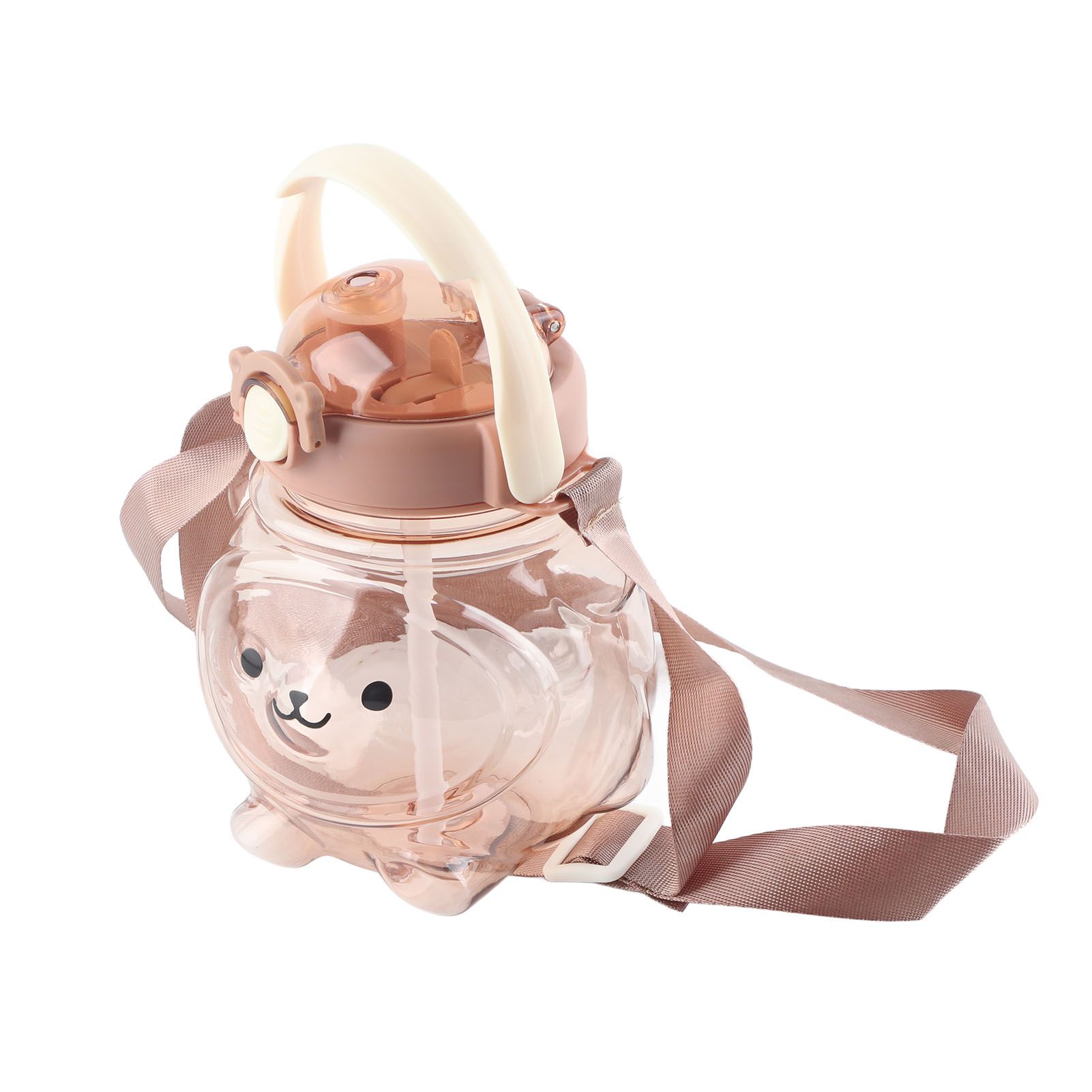 Large Water Bottle 1000ml Cartoon Bear Shape Portable Drinking Bottle with Straw Strap for Summer Coffee - Image 3
