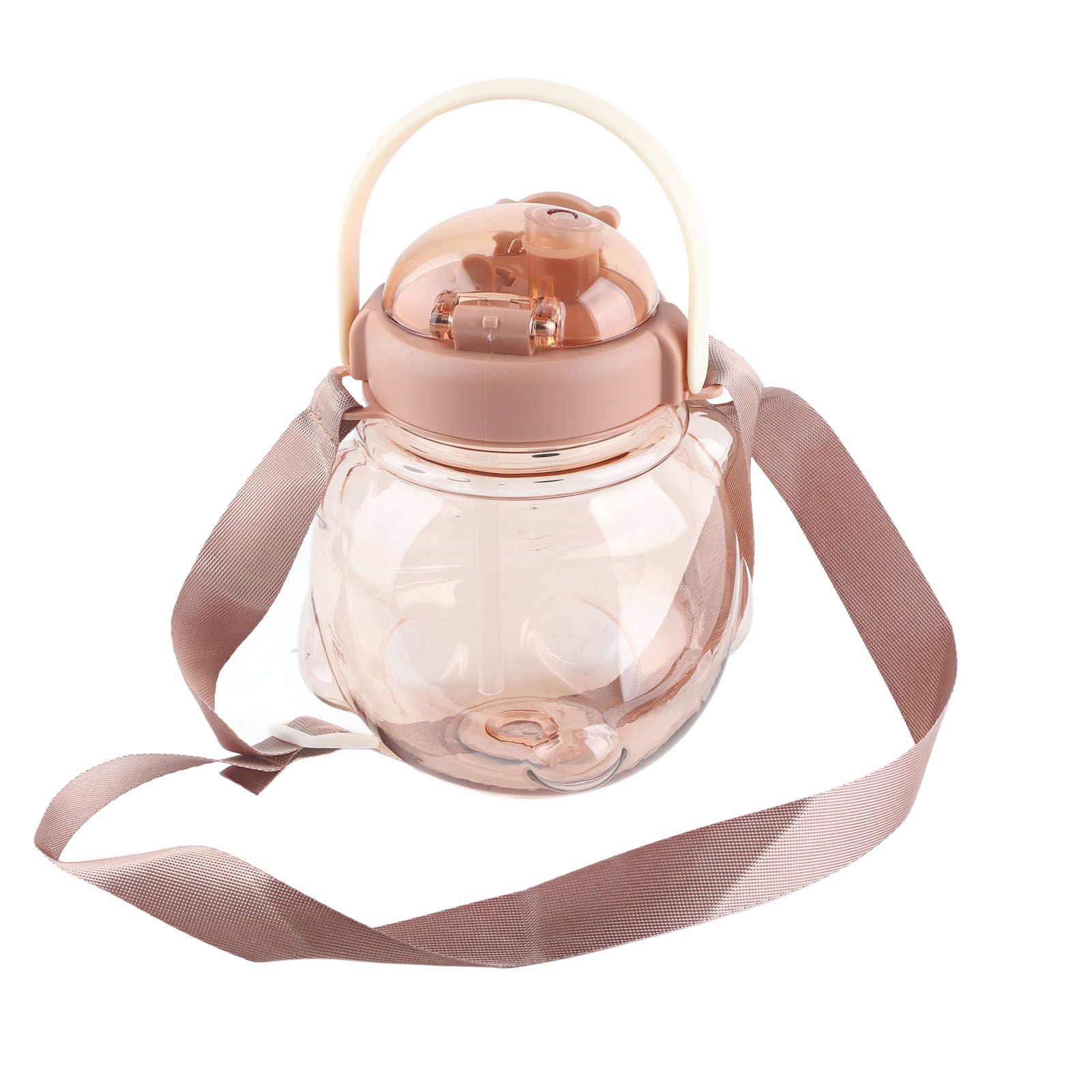 Large Water Bottle 1000ml Cartoon Bear Shape Portable Drinking Bottle with Straw Strap for Summer Coffee - Image 4