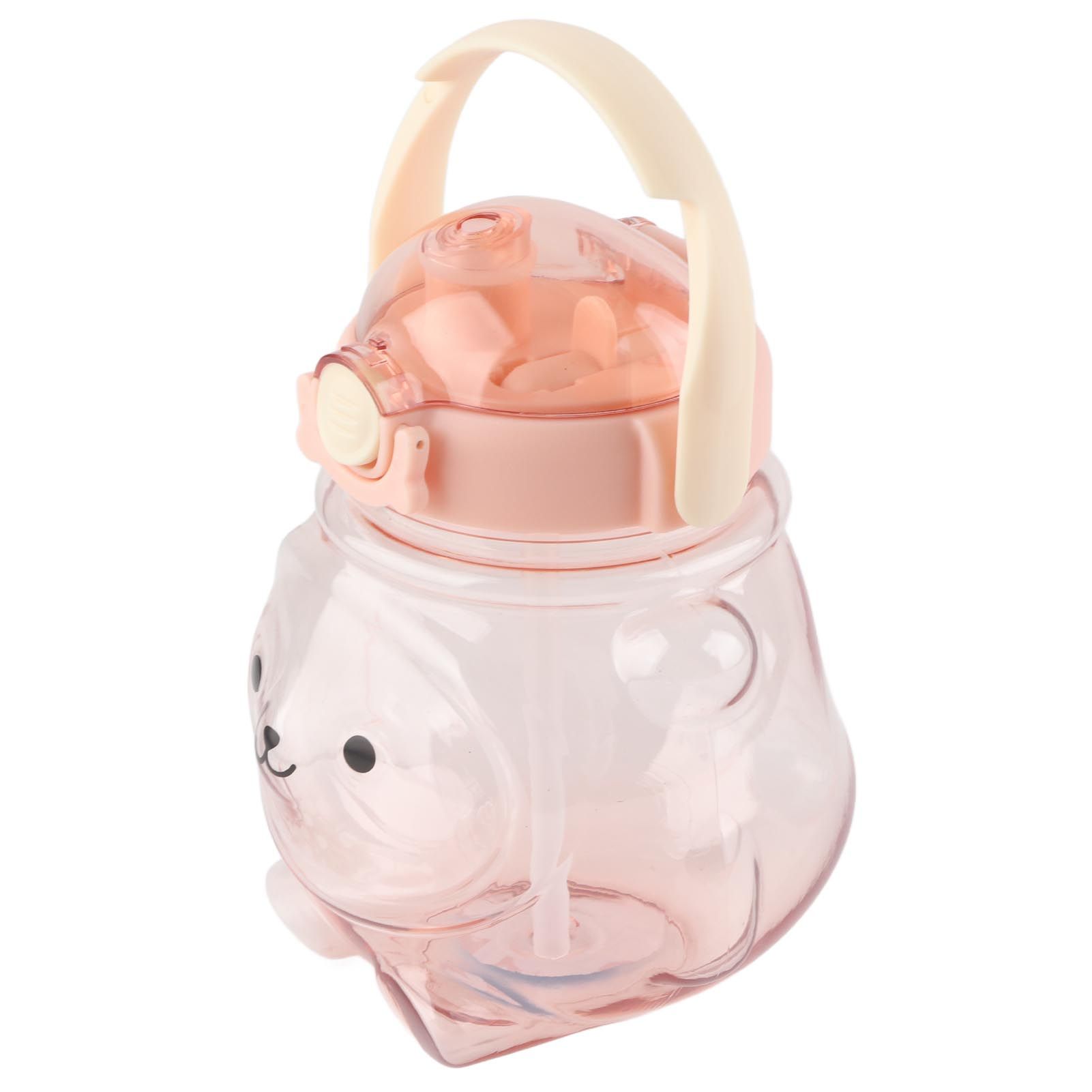Large Water Bottle 1000ml Cartoon Bear Shape Portable Drinking Bottle with Straw Strap for Summer Pink - Image 2