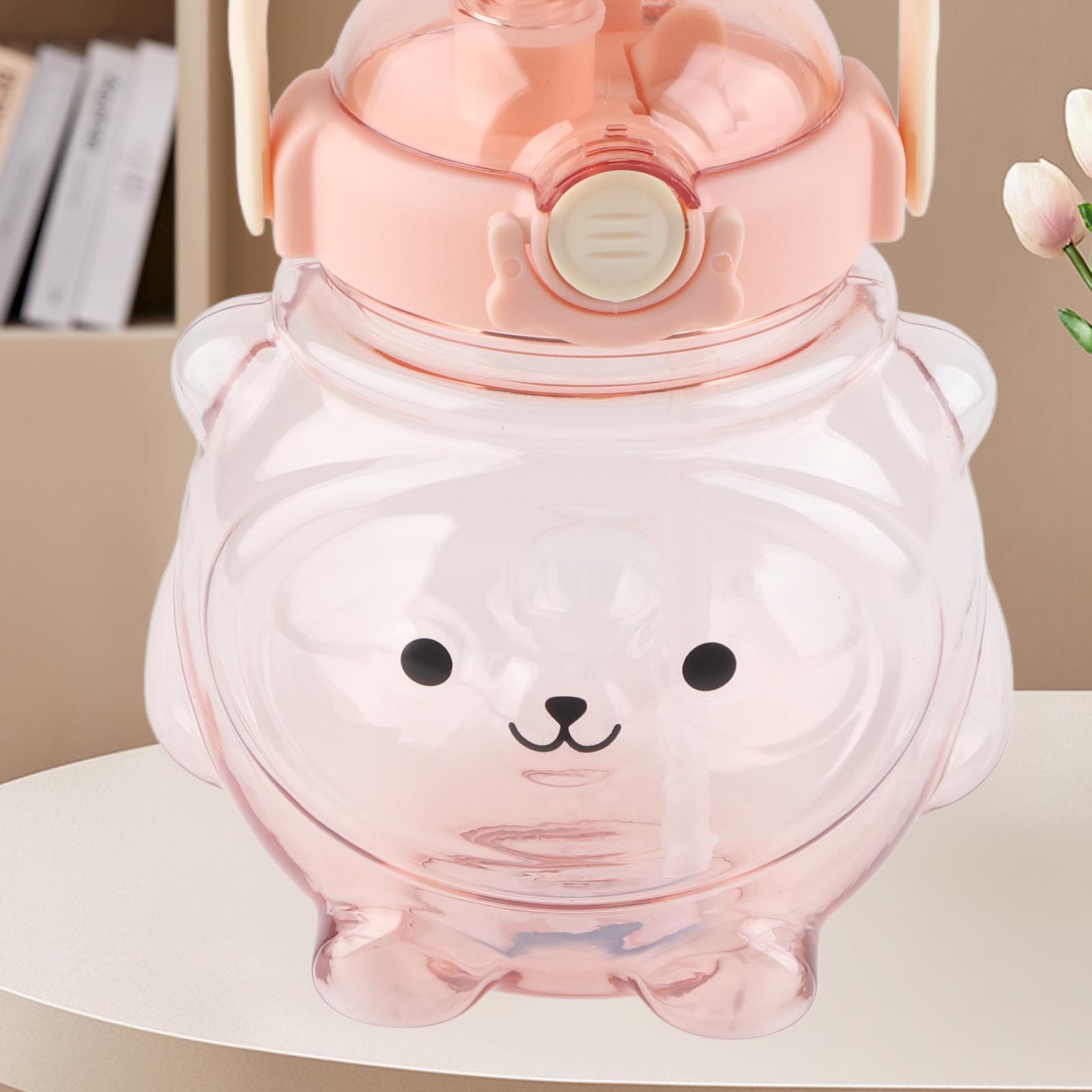 Large Water Bottle 1000ml Cartoon Bear Shape Portable Drinking Bottle with Straw Strap for Summer Pink - Image 6