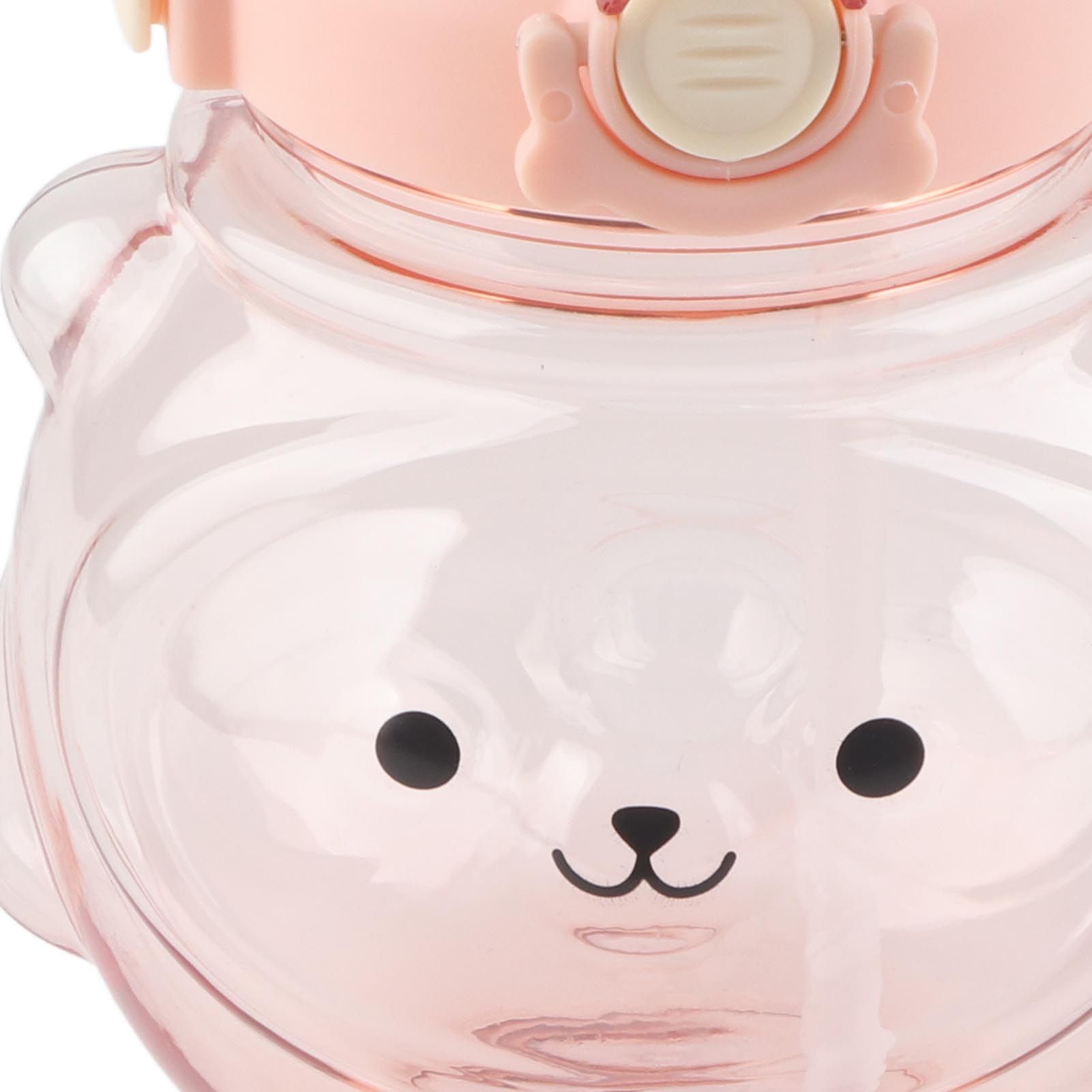 Large Water Bottle 1000ml Cartoon Bear Shape Portable Drinking Bottle with Straw Strap for Summer Pink - Image 8