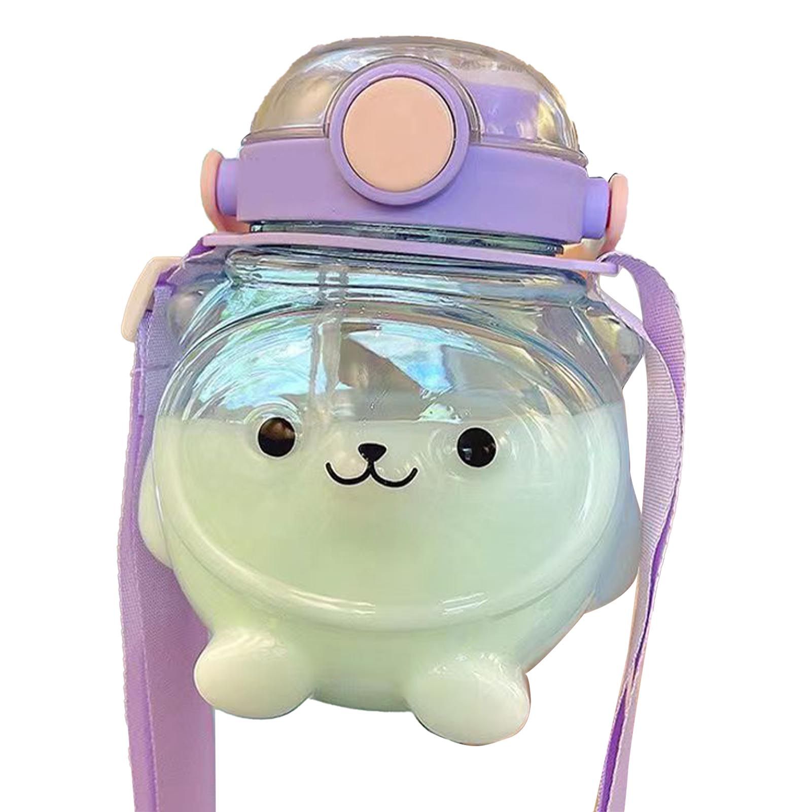 Large Water Bottle 1000ml Cartoon Bear Shape Portable Drinking Bottle with Straw Strap for Summer Purple - Image 3