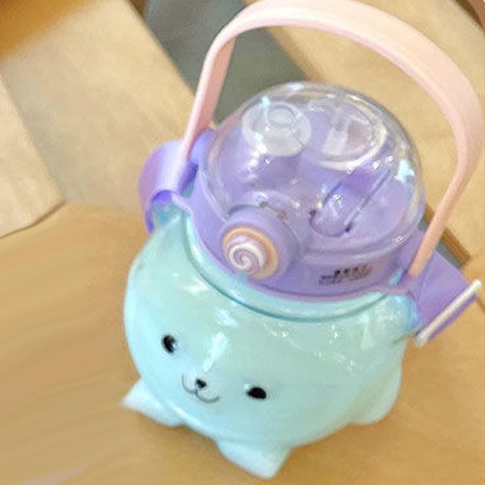 Large Water Bottle 1000ml Cartoon Bear Shape Portable Drinking Bottle with Straw Strap for Summer Purple - Image 6