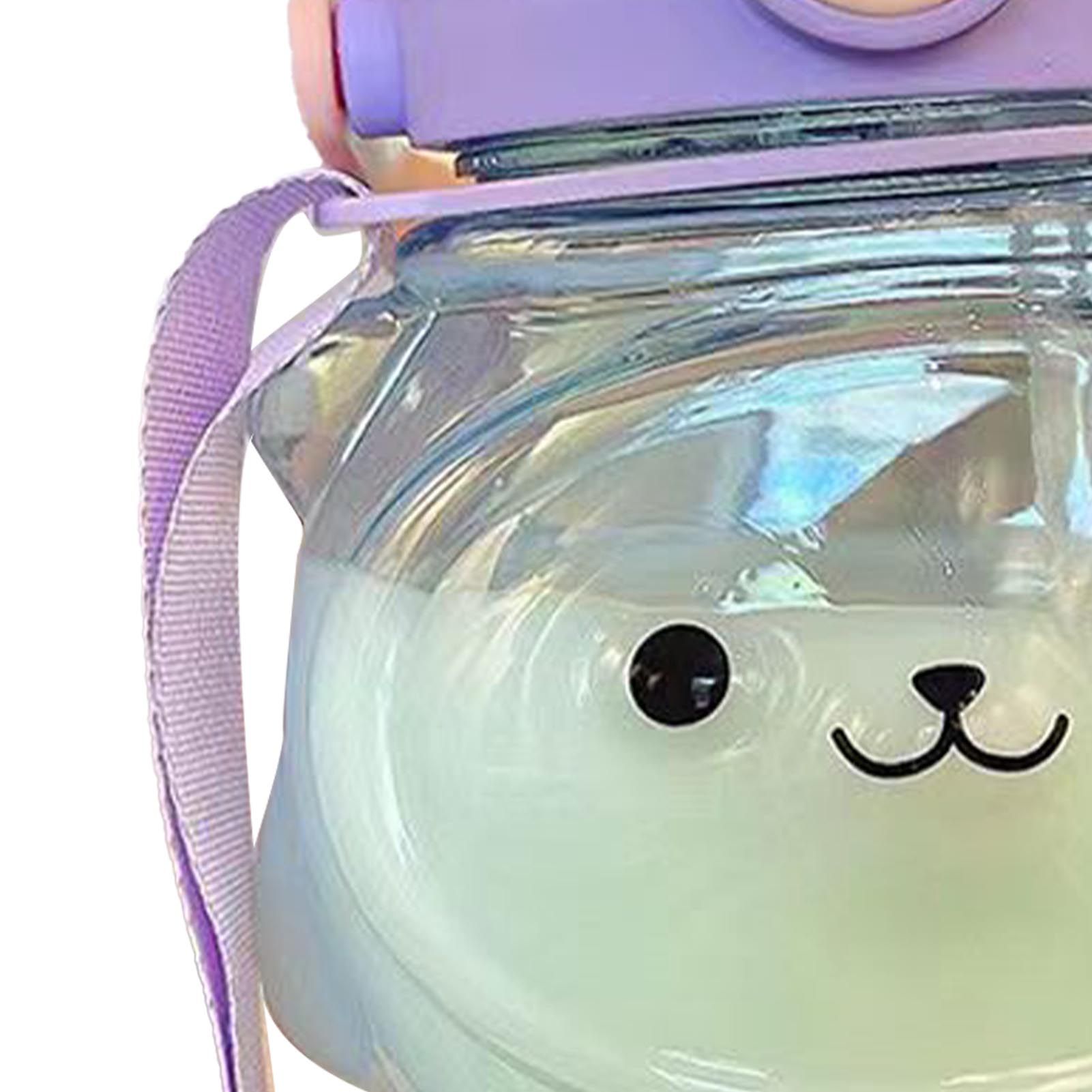 Large Water Bottle 1000ml Cartoon Bear Shape Portable Drinking Bottle with Straw Strap for Summer Purple - Image 7