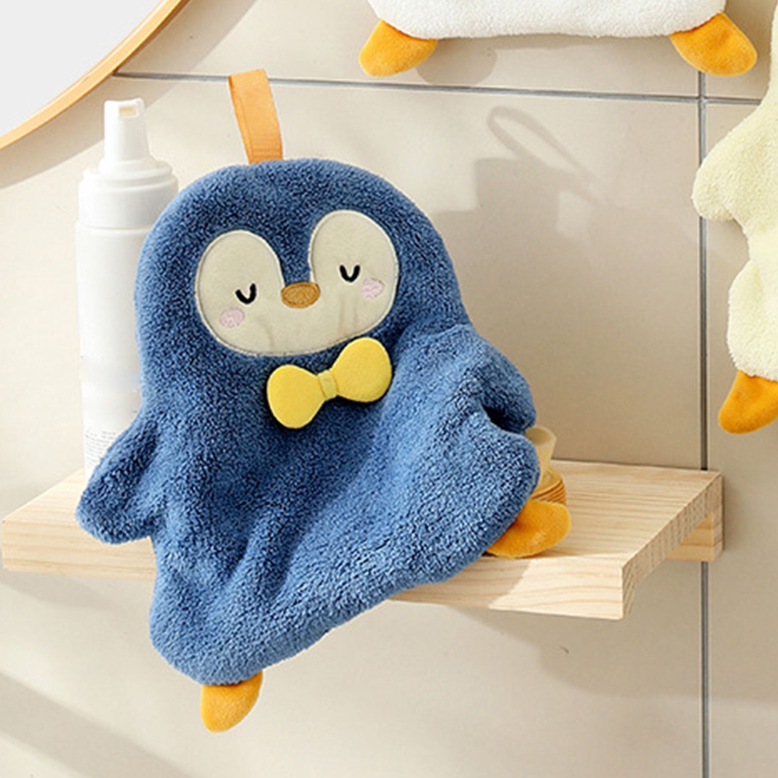 Animal Hand Towel Soft Cute Wall Mounted Dish Cloth Hand Dry Towel for Kitchen Bathroom Penguin - Image 6