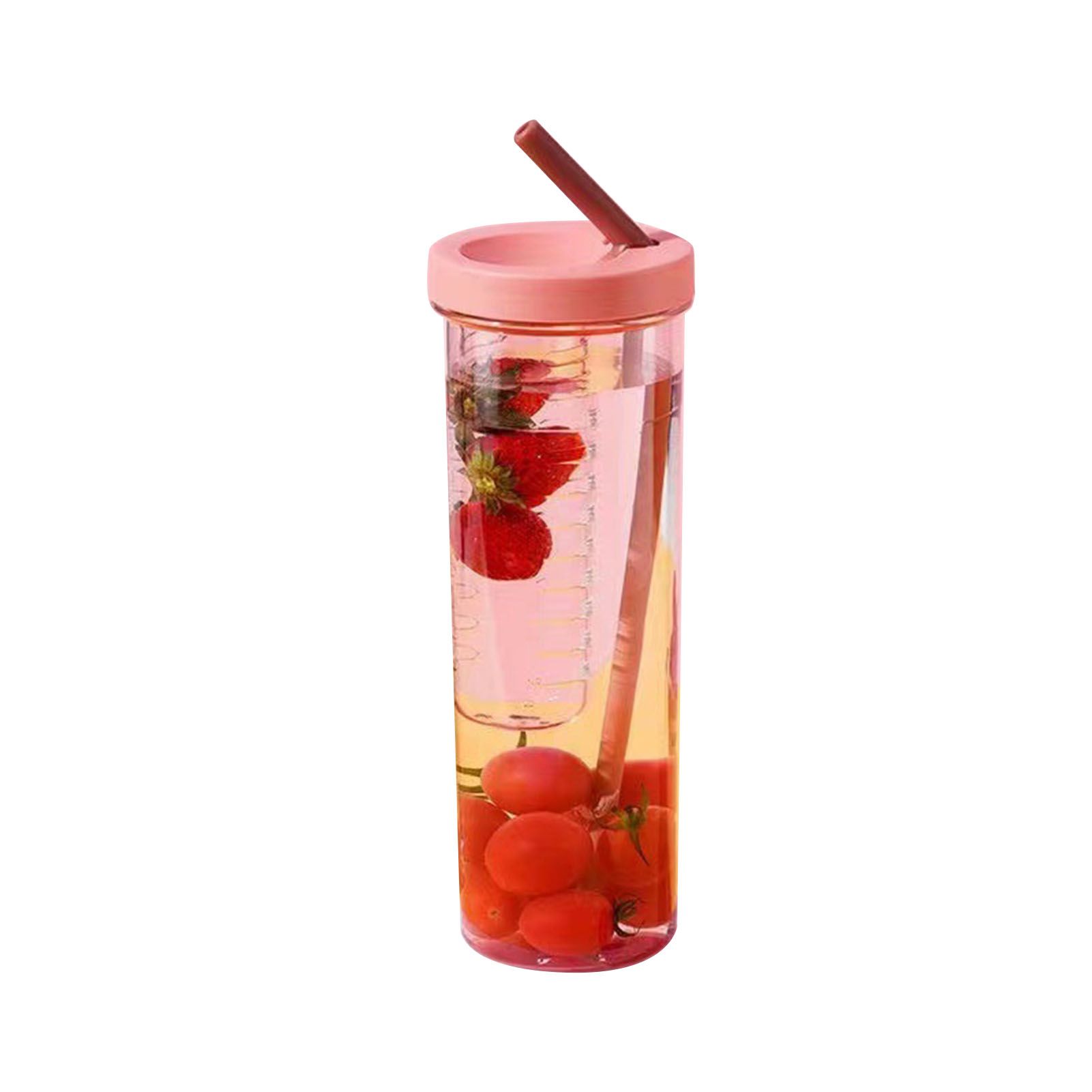 700ml Straw Cup Transparent Plastic Water Bottle with Straw Portable Juice Cup Drinking Bottle Pink - Image 1