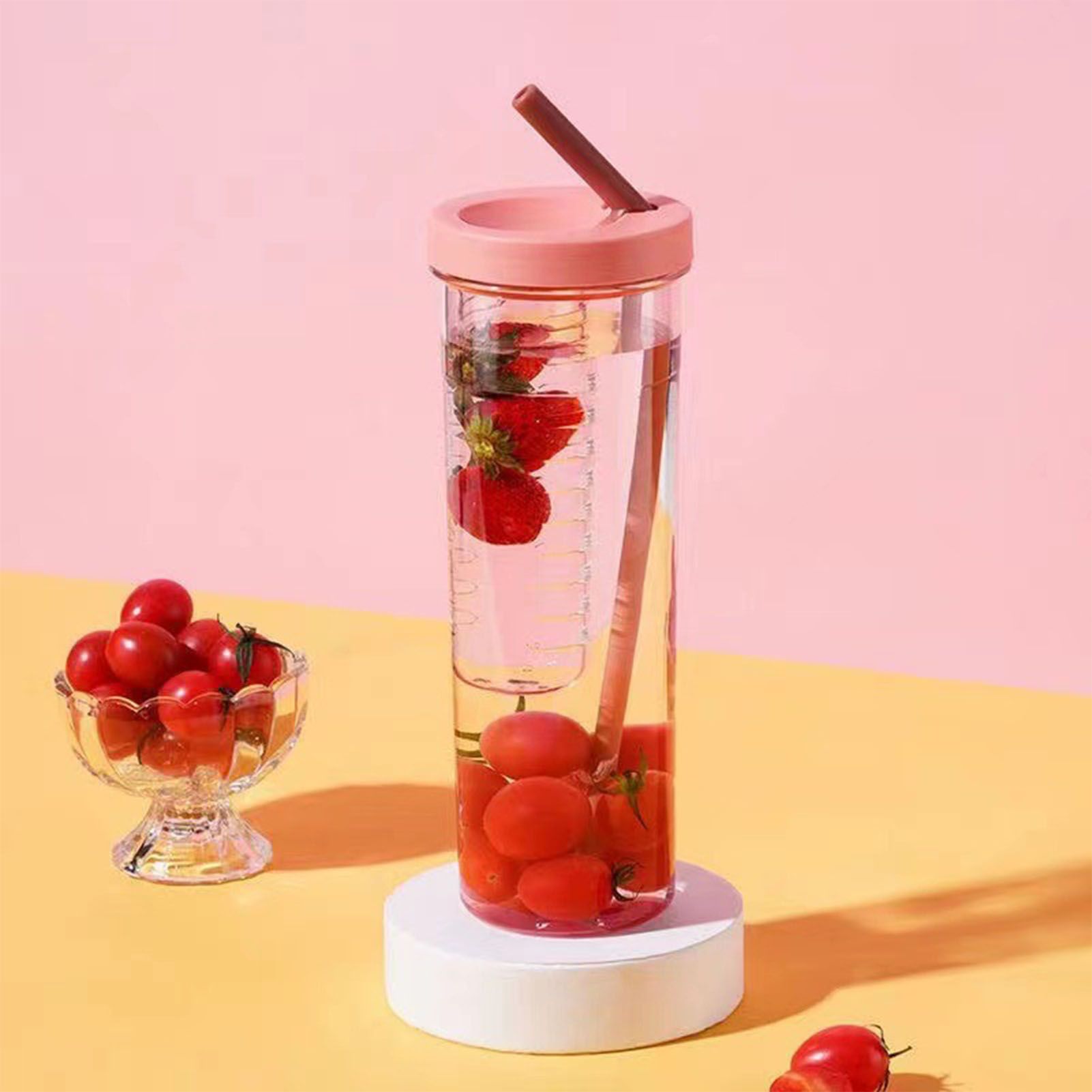 700ml Straw Cup Transparent Plastic Water Bottle with Straw Portable Juice Cup Drinking Bottle Pink - Image 5