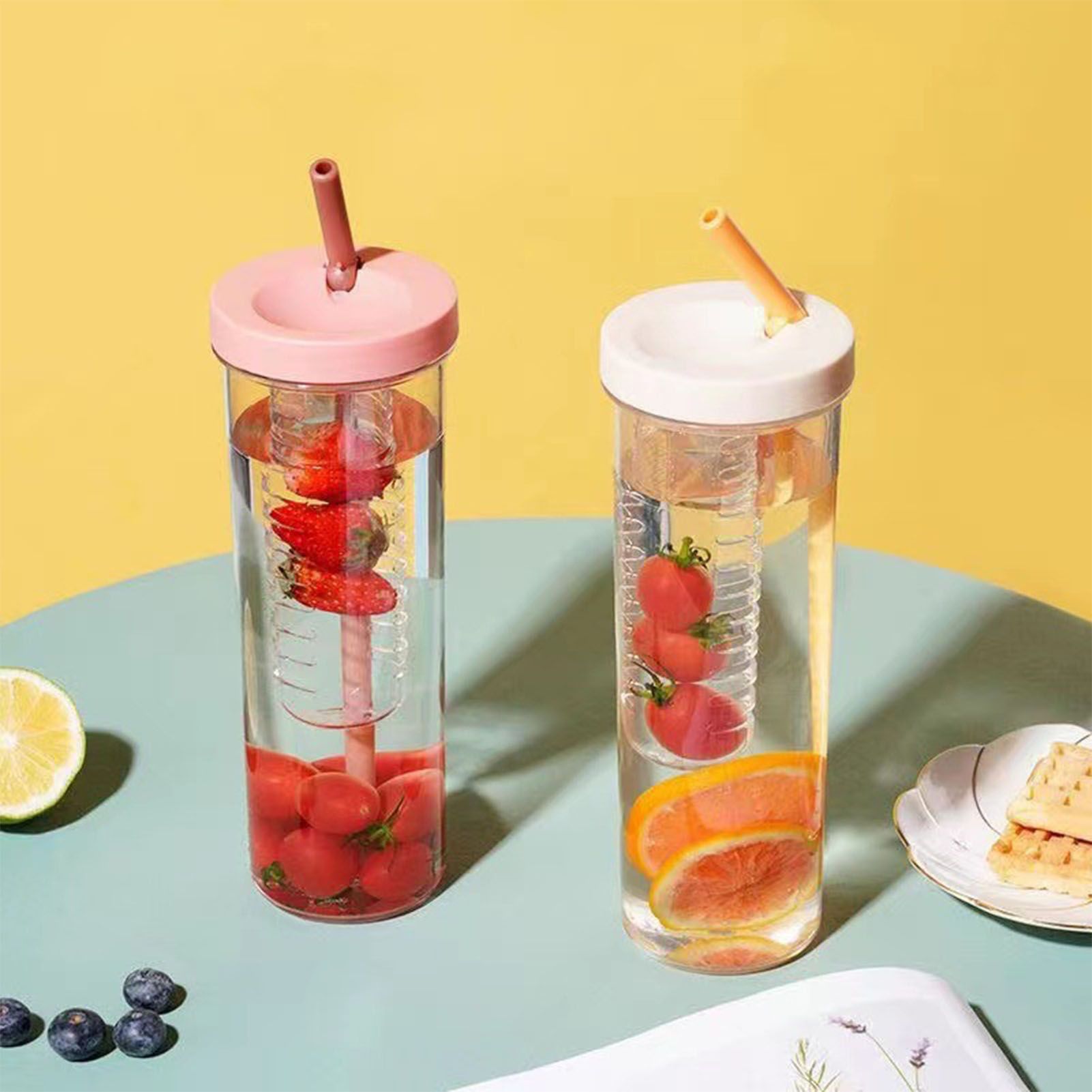 700ml Straw Cup Transparent Plastic Water Bottle with Straw Portable Juice Cup Drinking Bottle Pink - Image 6