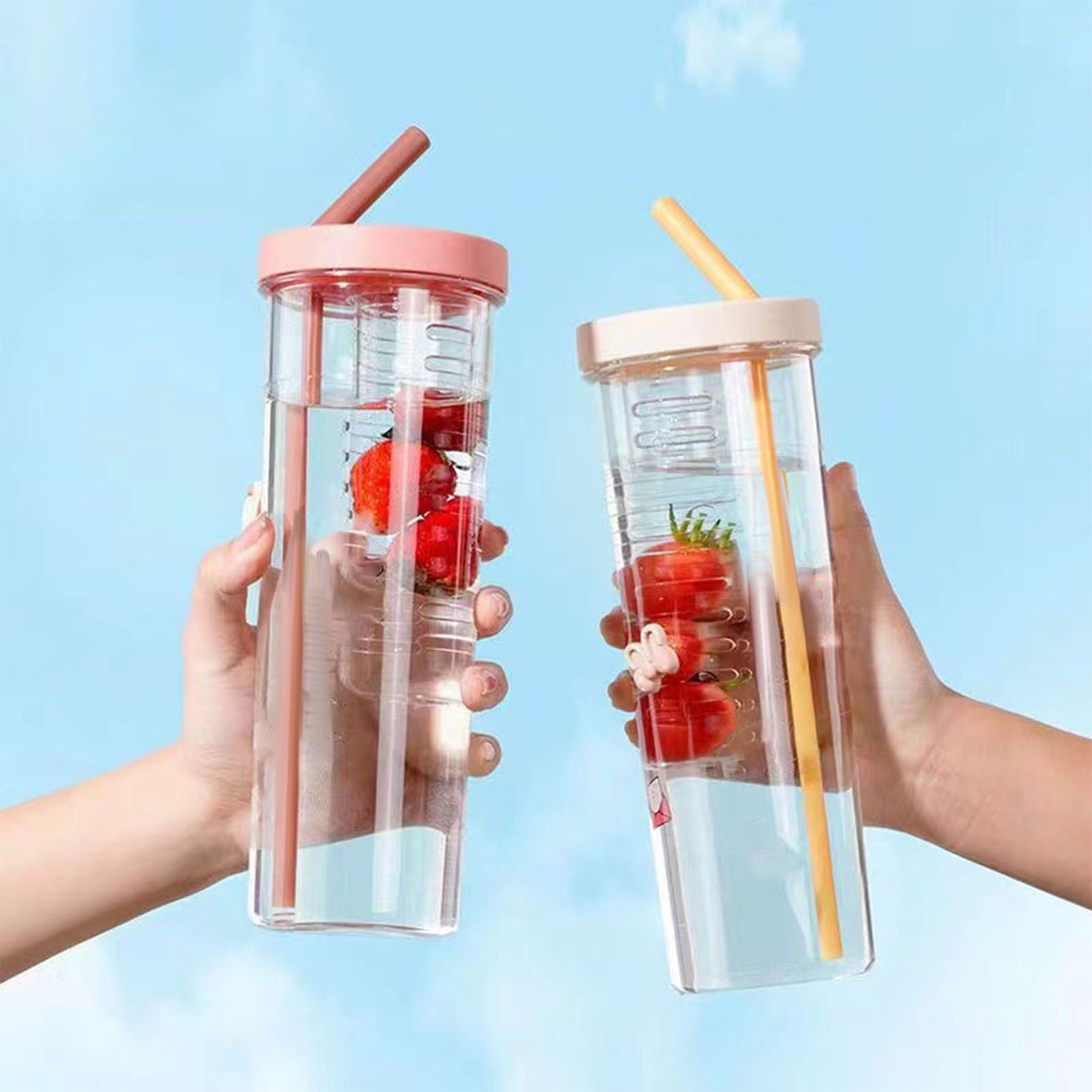 700ml Straw Cup Transparent Plastic Water Bottle with Straw Portable Juice Cup Drinking Bottle Pink - Image 7