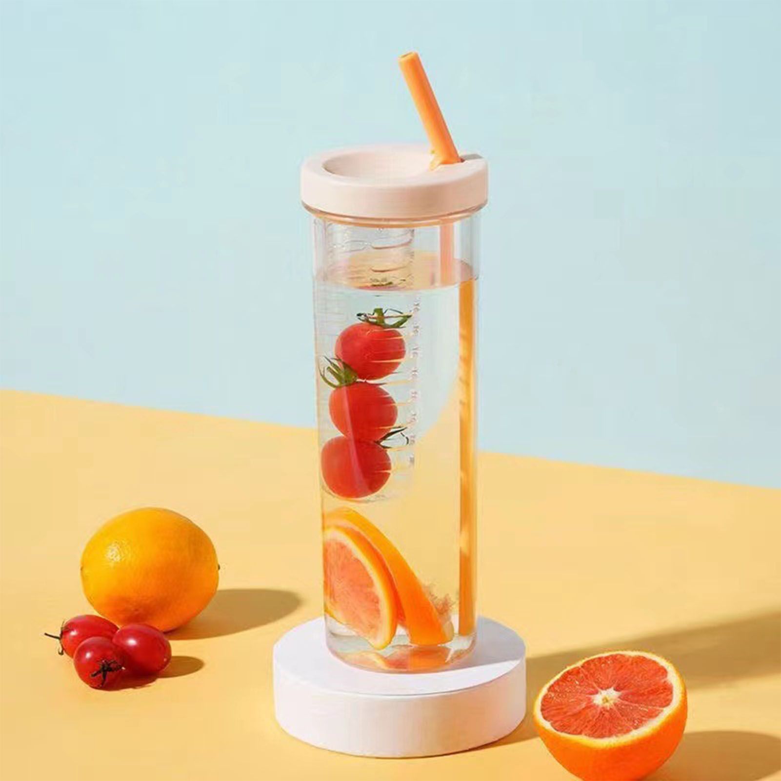 700ml Straw Cup Transparent Plastic Water Bottle with Straw Portable Juice Cup Drinking Bottle Pale Yellow - Image 5