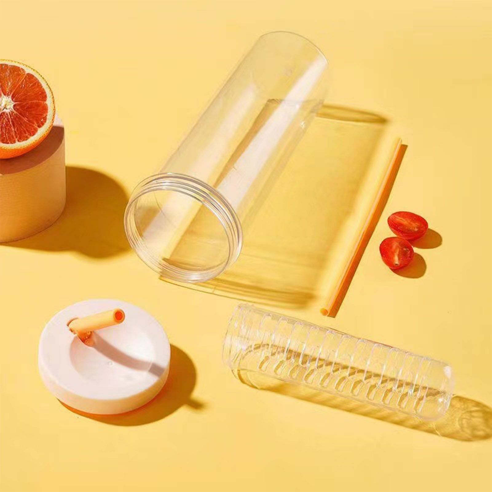 700ml Straw Cup Transparent Plastic Water Bottle with Straw Portable Juice Cup Drinking Bottle Pale Yellow - Image 6