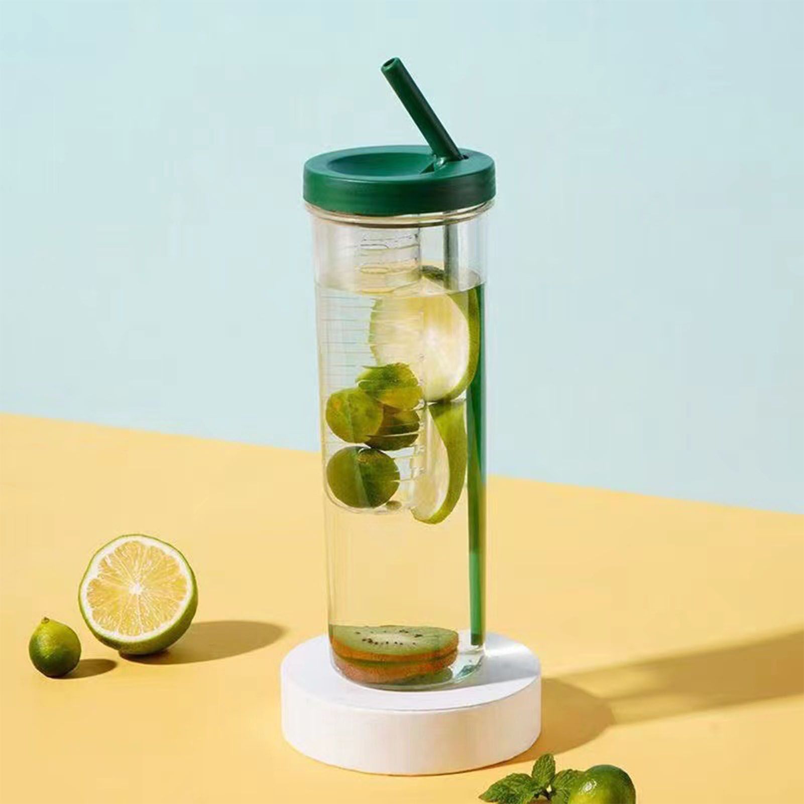 700ml Straw Cup Transparent Plastic Water Bottle with Straw Portable Juice Cup Drinking Bottle Grass Green - Image 5