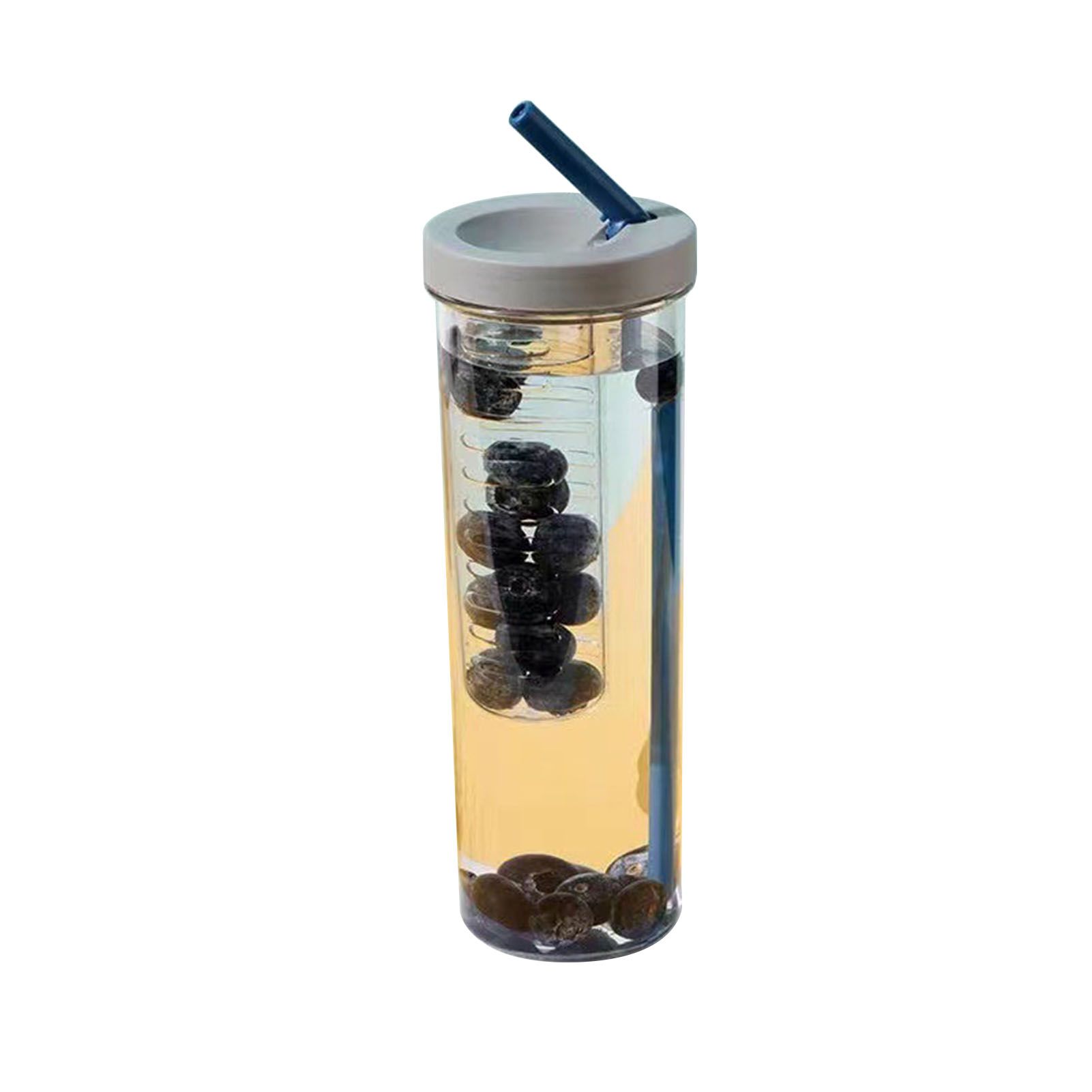 700ml Straw Cup Transparent Plastic Water Bottle with Straw Portable Juice Cup Drinking Bottle Gray - Image 1