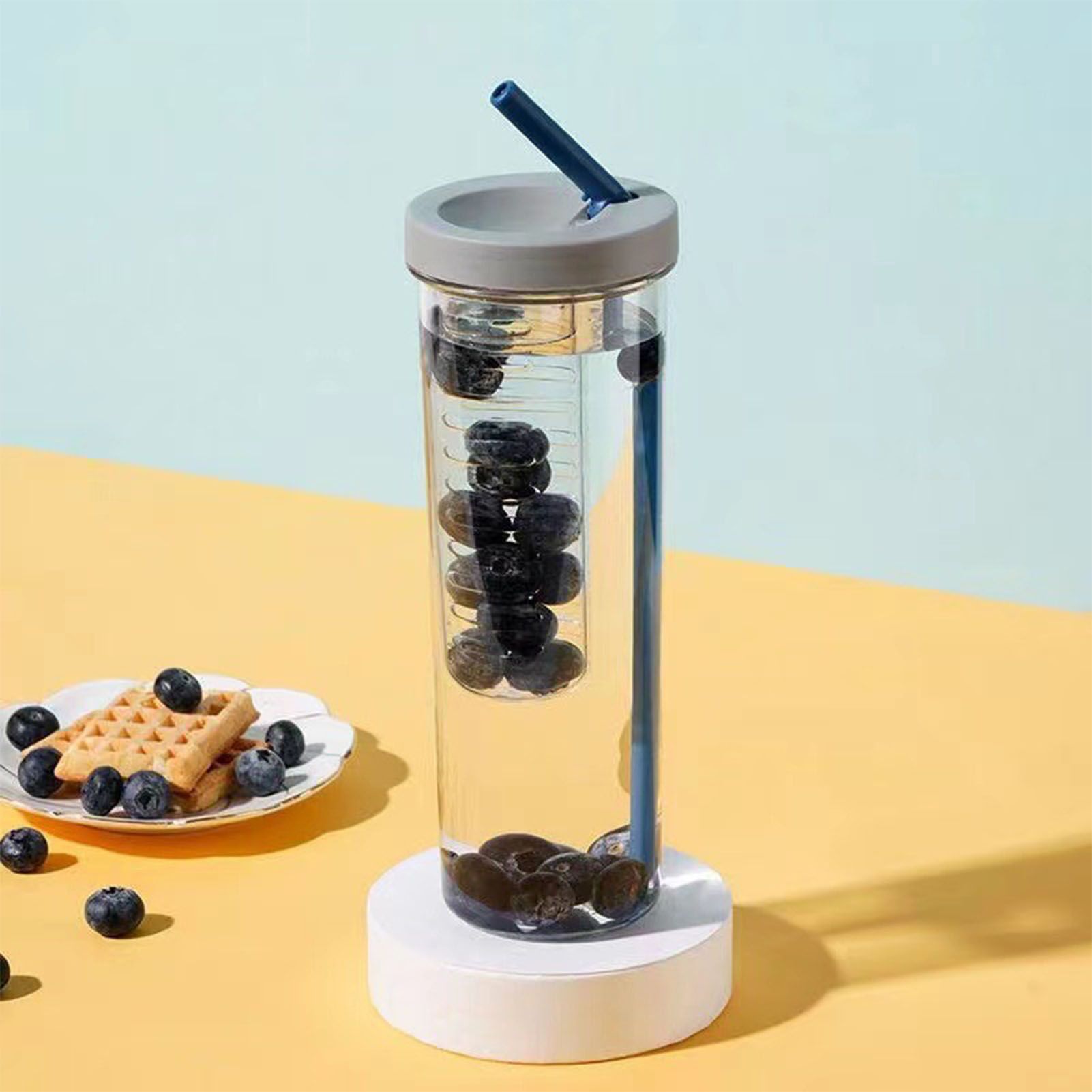 700ml Straw Cup Transparent Plastic Water Bottle with Straw Portable Juice Cup Drinking Bottle Gray - Image 5