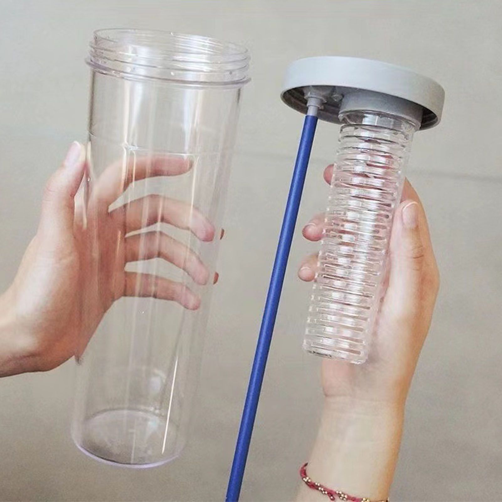 700ml Straw Cup Transparent Plastic Water Bottle with Straw Portable Juice Cup Drinking Bottle Gray - Image 6