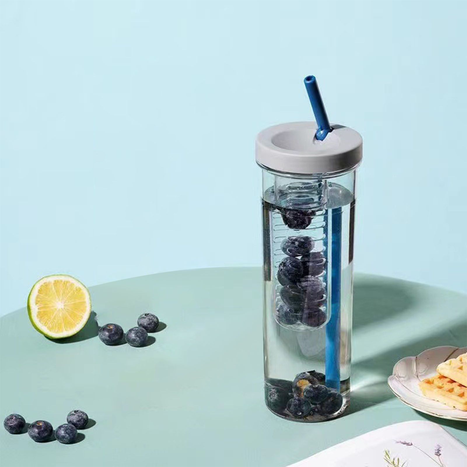 700ml Straw Cup Transparent Plastic Water Bottle with Straw Portable Juice Cup Drinking Bottle Gray - Image 7