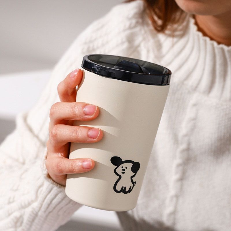 Insulated Cup Vacuum with Lid Frosted Stainless Steel Small Accompanying Thermal for Coffee Water Cute Puppy Pattern 360ml - Image 5