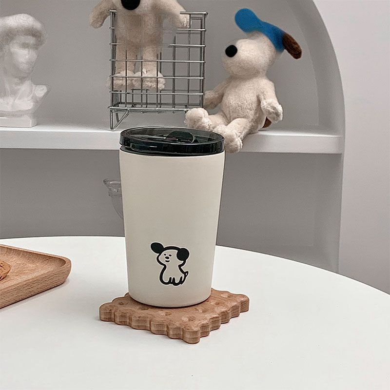 Insulated Cup Vacuum with Lid Frosted Stainless Steel Small Accompanying Thermal for Coffee Water Cute Puppy Pattern 360ml - Image 6