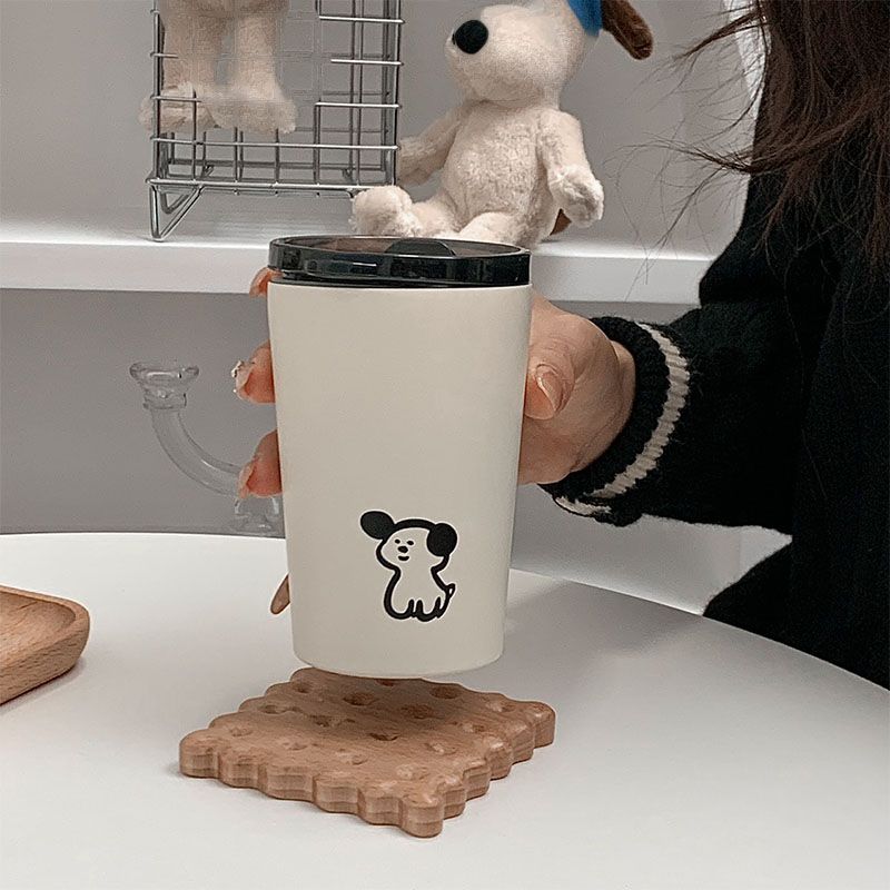 Insulated Cup Vacuum with Lid Frosted Stainless Steel Small Accompanying Thermal for Coffee Water Cute Puppy Pattern 360ml - Image 7