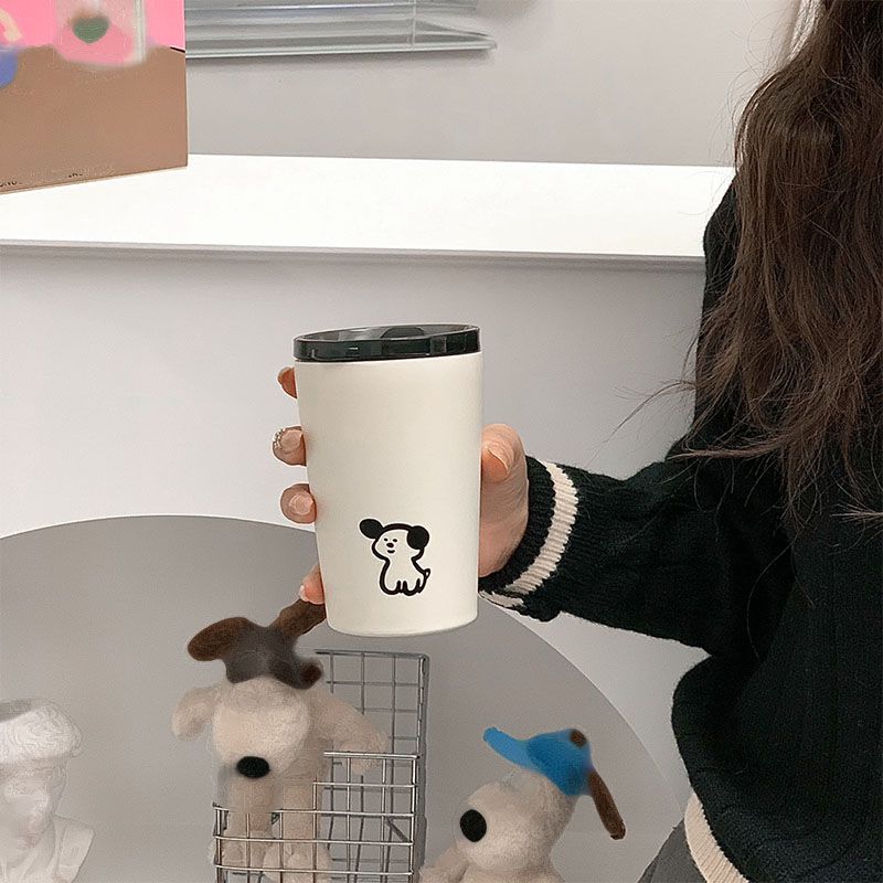 Insulated Cup Vacuum with Lid Frosted Stainless Steel Small Accompanying Thermal for Coffee Water Cute Puppy Pattern 360ml - Image 8