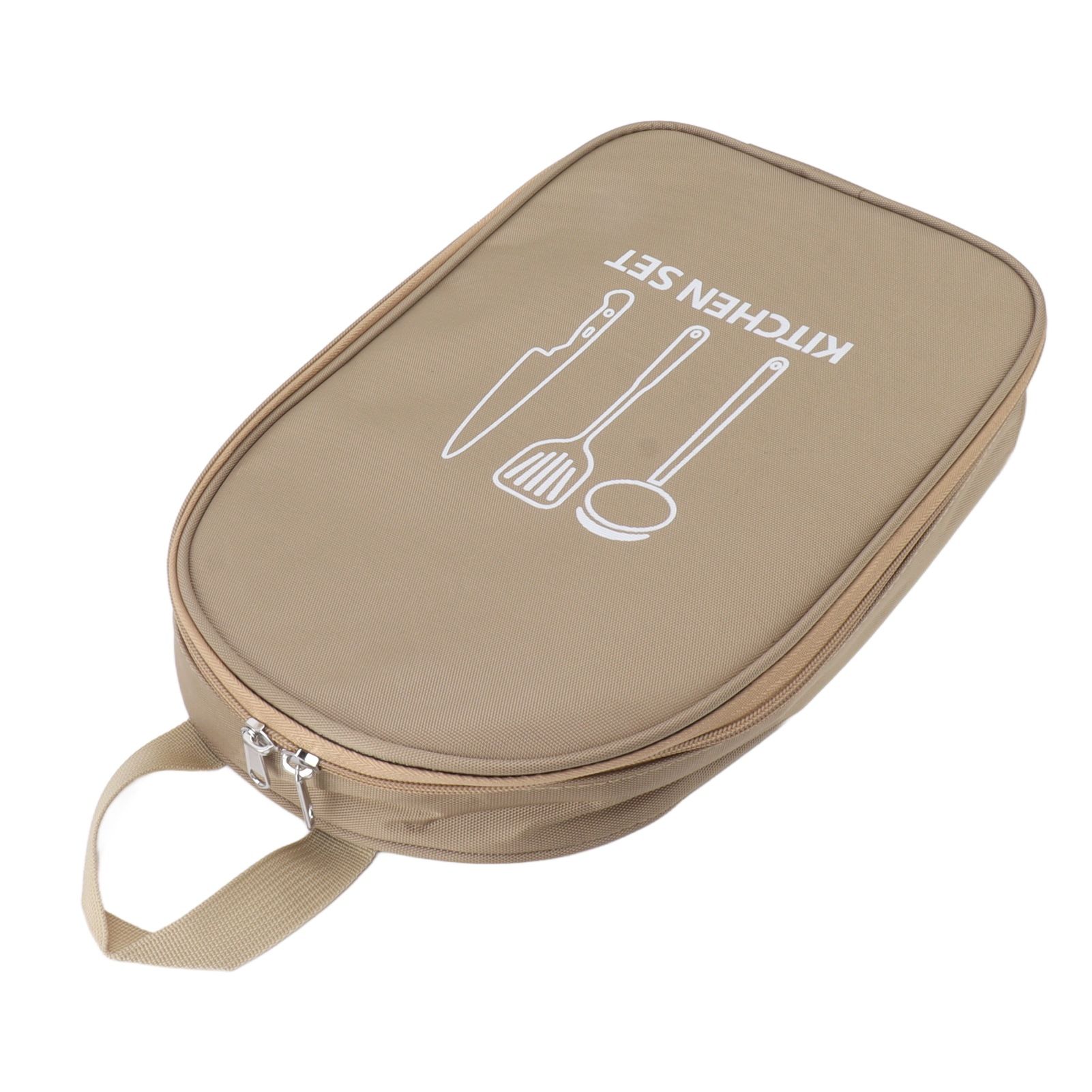 Camping Travel Cooking Utensils Bag Travel Cookware Pouch Bag with Handle for BBQ Camp Cookware Kitchen Kit Khaki - Image 2