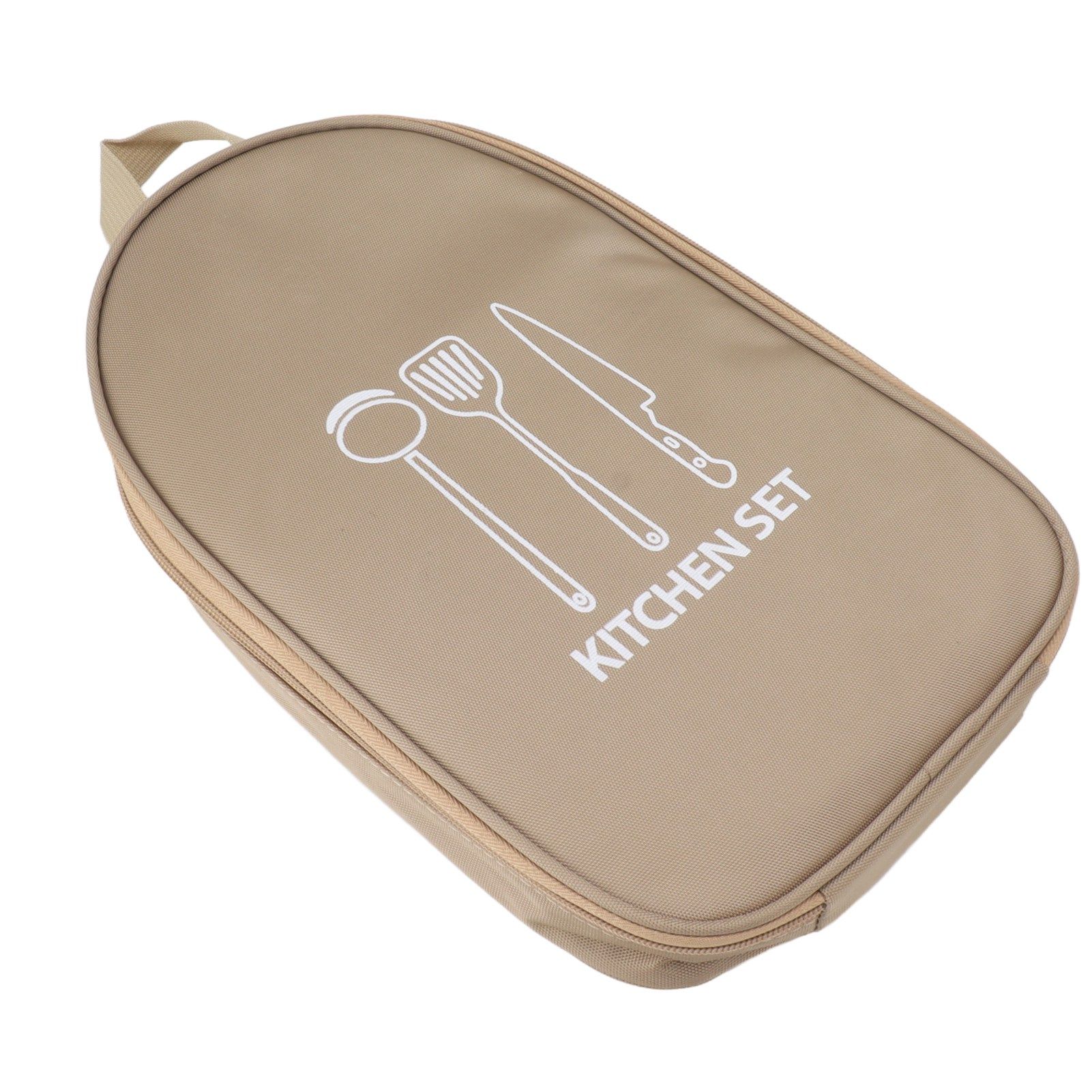 Camping Travel Cooking Utensils Bag Travel Cookware Pouch Bag with Handle for BBQ Camp Cookware Kitchen Kit Khaki - Image 3