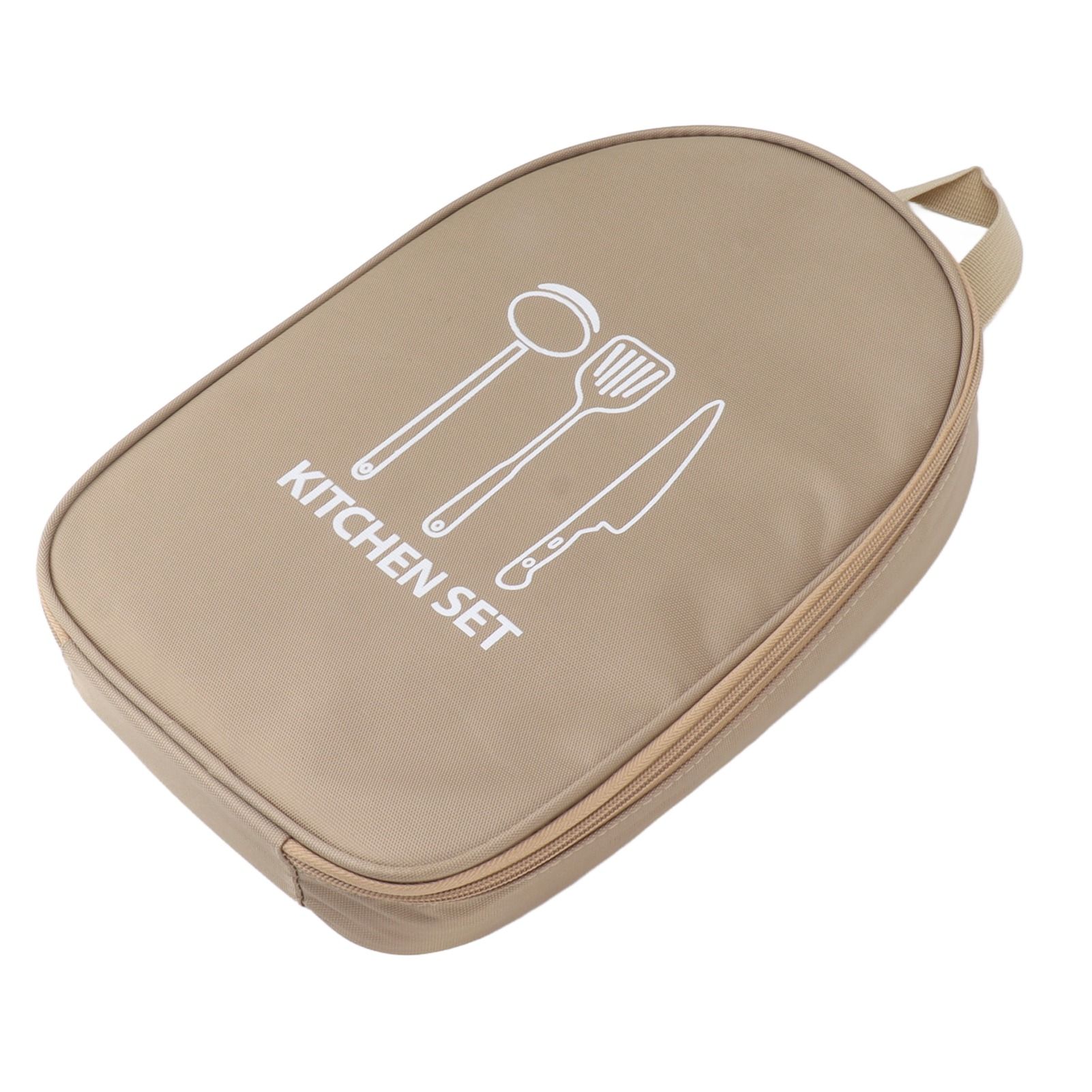 Camping Travel Cooking Utensils Bag Travel Cookware Pouch Bag with Handle for BBQ Camp Cookware Kitchen Kit Khaki - Image 4