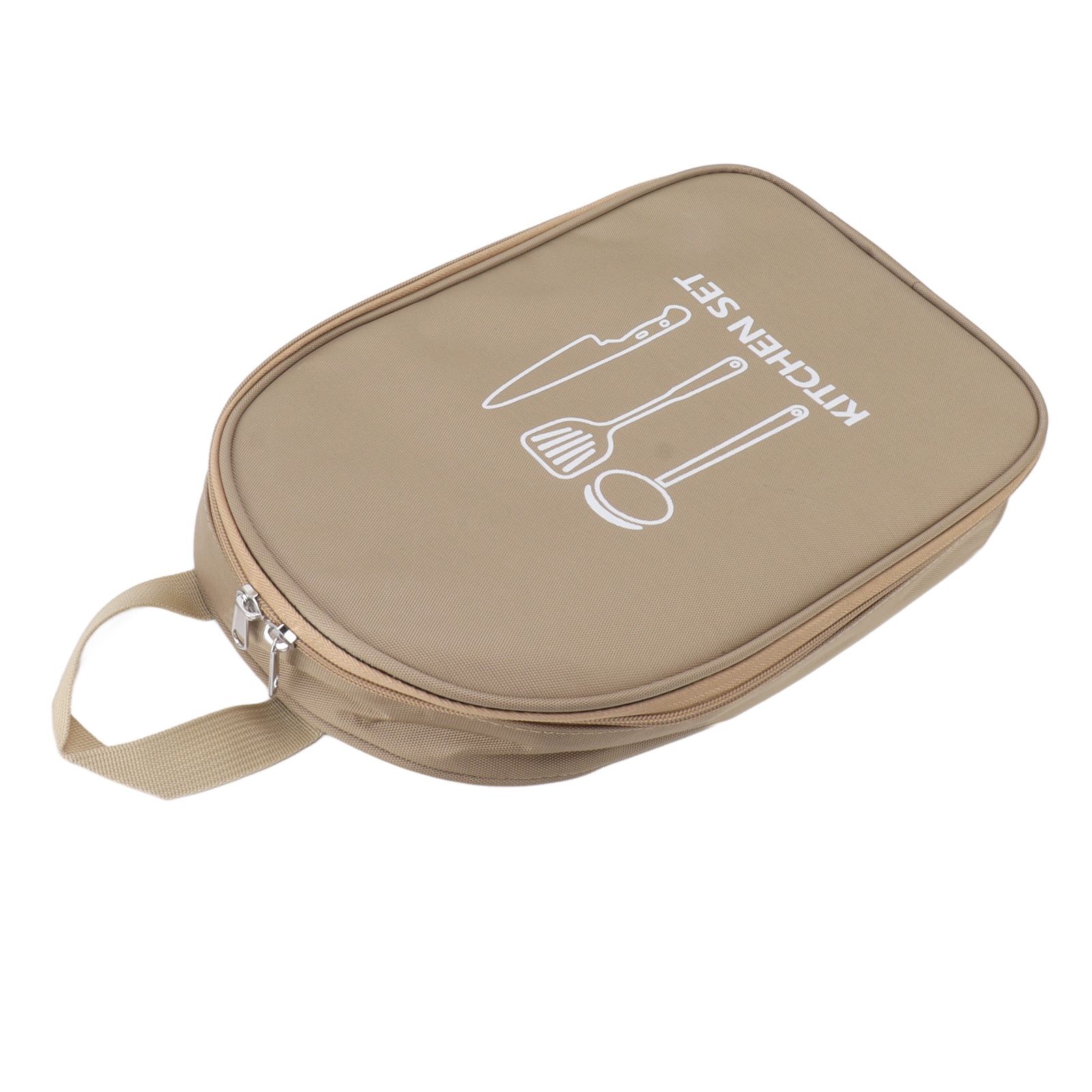Camping Travel Cooking Utensils Bag Travel Cookware Pouch Bag with Handle for BBQ Camp Cookware Kitchen Kit Khaki - Image 5