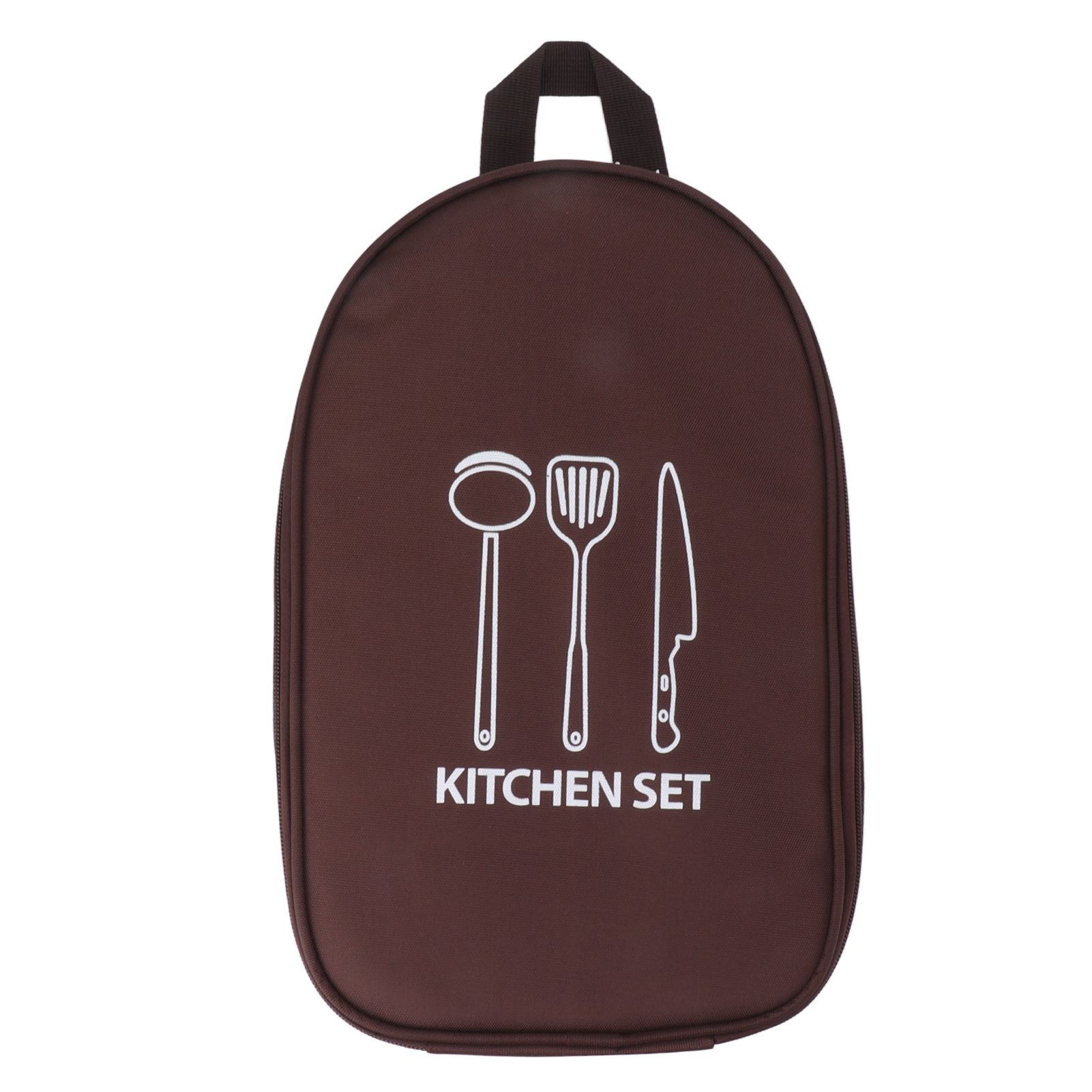 Camping Travel Cooking Utensils Bag Travel Cookware Pouch Bag with Handle for BBQ Camp Cookware Kitchen Kit Brown - Image 1