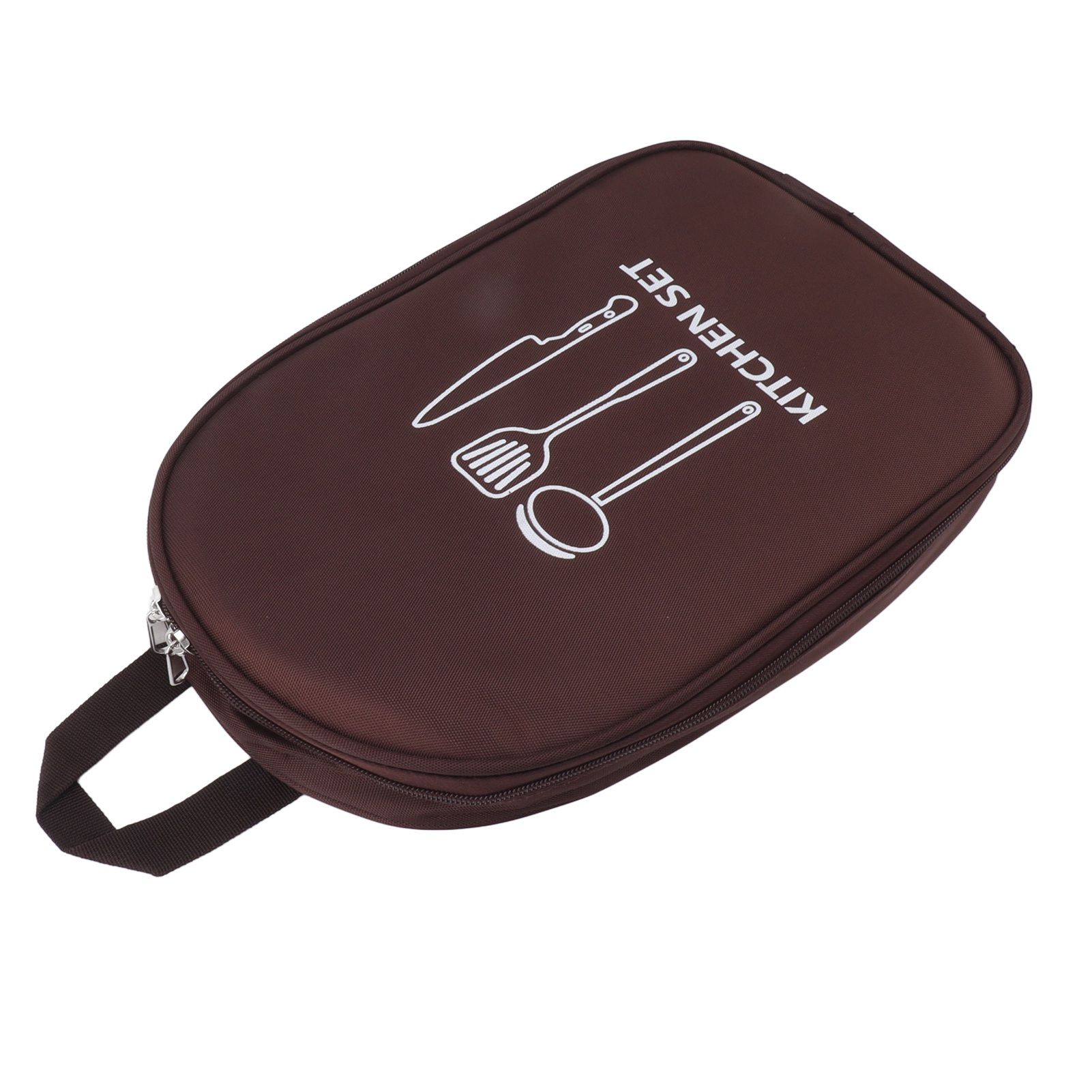 Camping Travel Cooking Utensils Bag Travel Cookware Pouch Bag with Handle for BBQ Camp Cookware Kitchen Kit Brown - Image 2